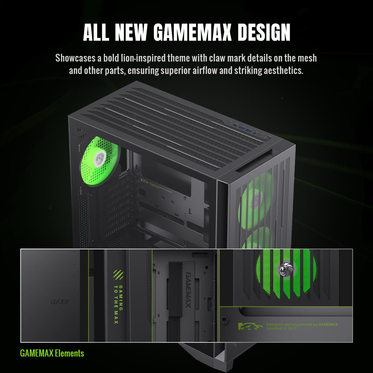 GAMEMAX Mid-Tower Gaming PC Case w/Tempered Glass Side Panel, E