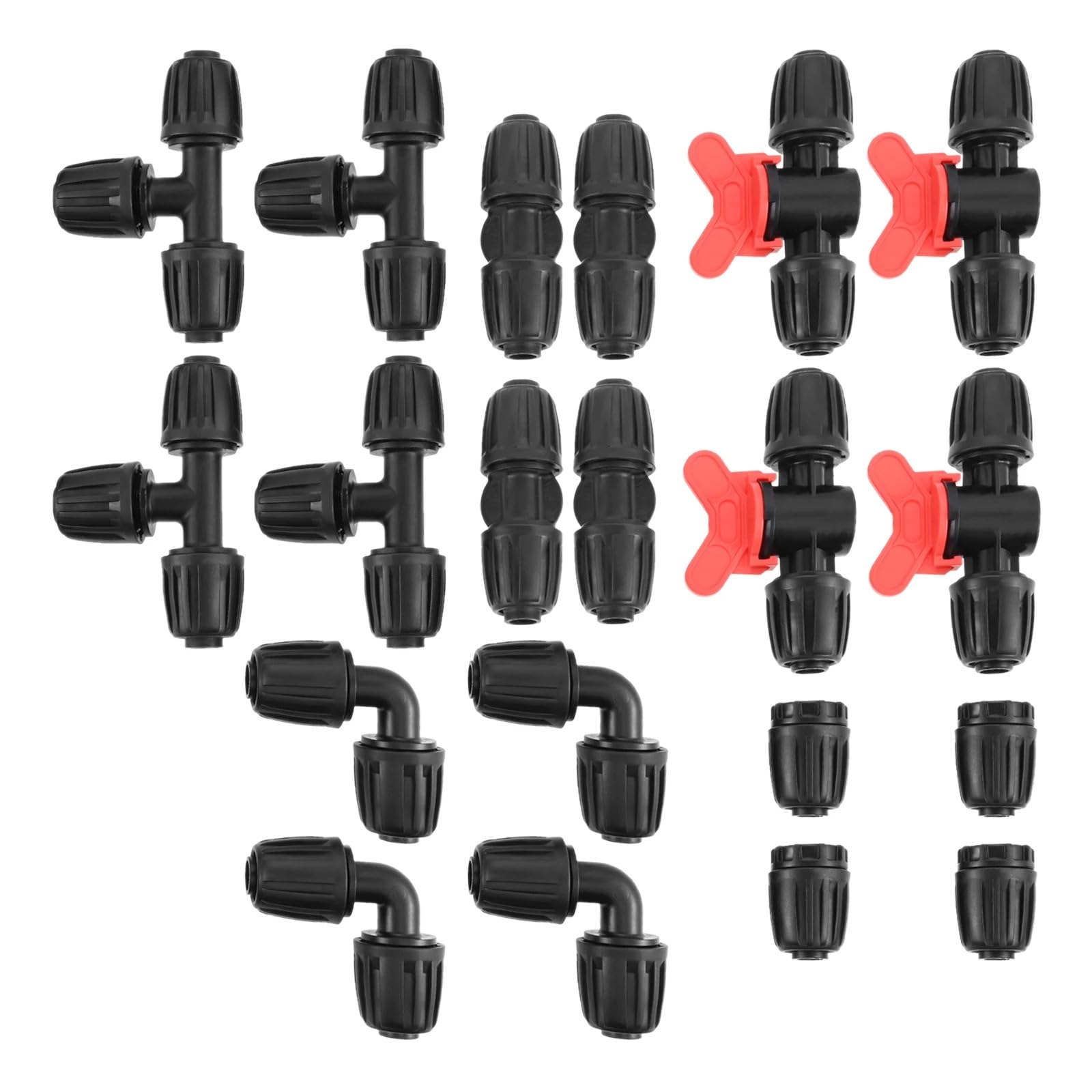 Kit di raccordi per irrigazione da 20 pezzi per tubi antigoccia 1/2 pollice 4 a T + giunti + estremità + gomiti + vConnettore spinato per valvole commutazione