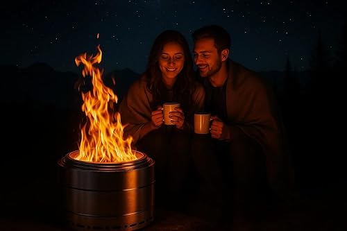 Miniatura 3 de Fogata sin humo de 19 pulgadas para quemar leña al aire libre, hoguera portátil de acero inoxidable con cenicero, hoguera de patio con bajo humo