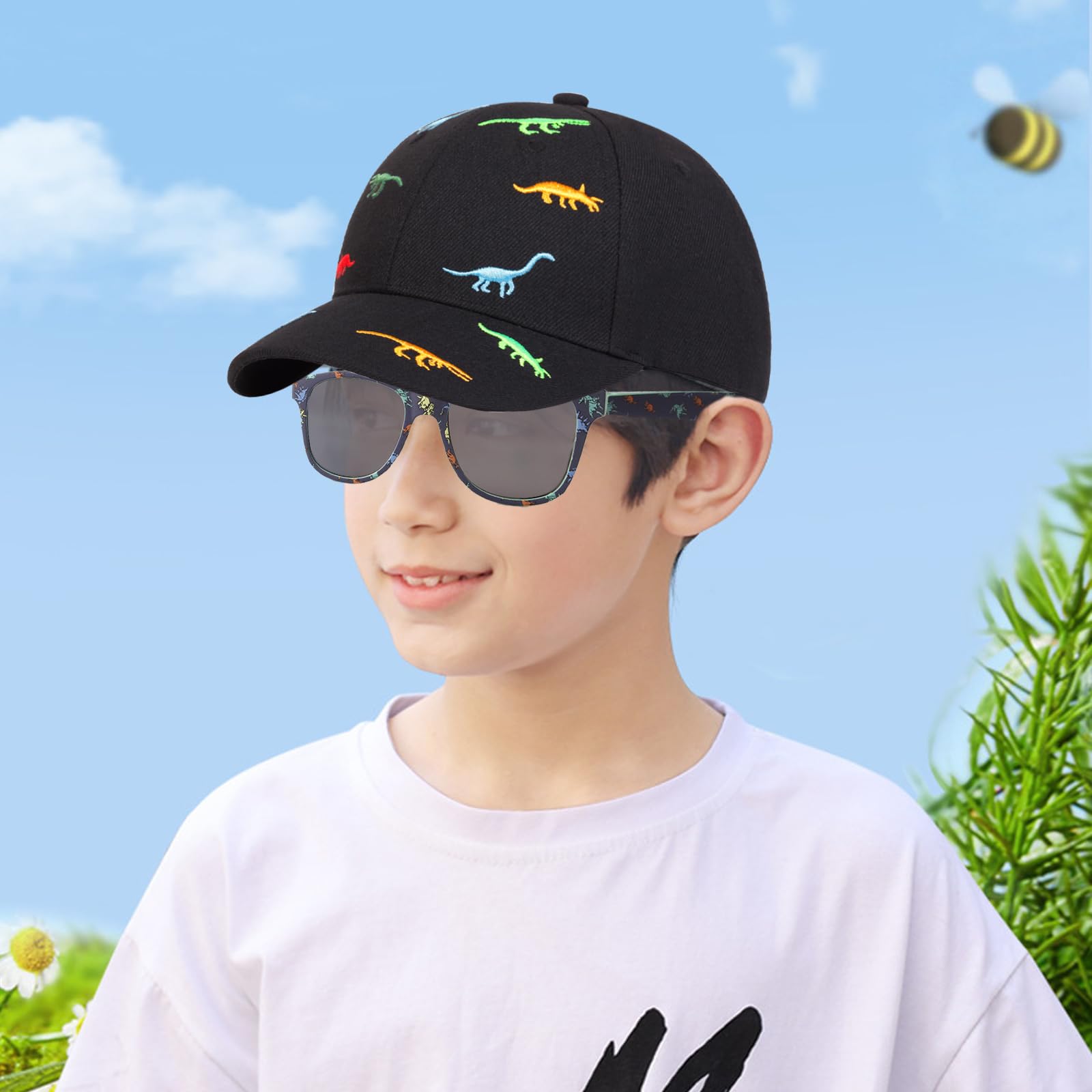 Gorra de Béisbol Niños Dinosaurio Ajustable Protección UV 3-8 Años