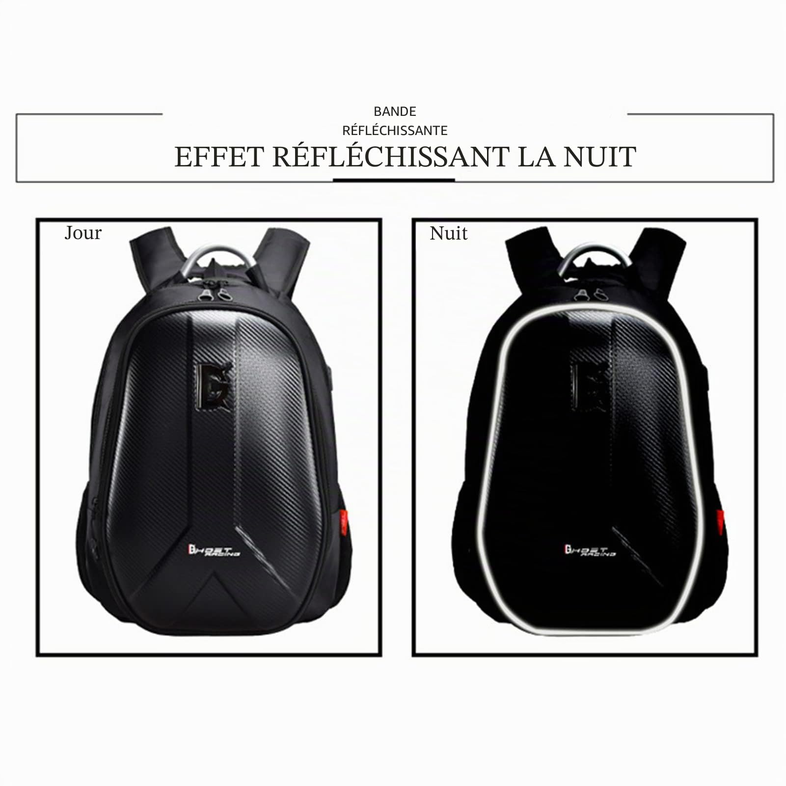 Sac à Dos De Moto Sac étanche Sac à Dos à Coque Dure Casque De Moto Grand Sac Hommes Voyage Camping équitation Stockage (Givré)