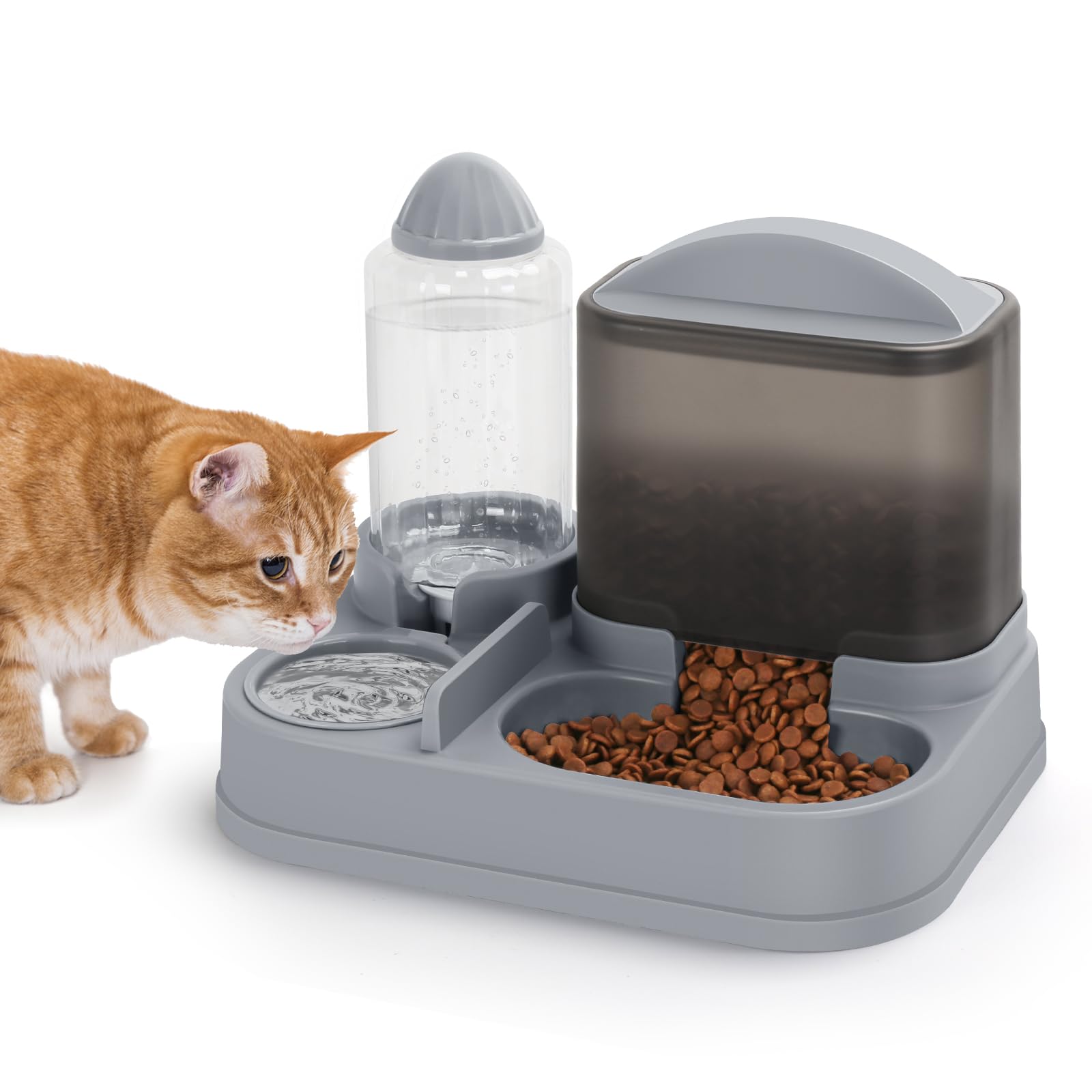 Yummy Sam Automatic Cat Feeder and Water Dispenser, 2 in 1 Large Capacity Gravity Small Pet Auto 2.5L Pet Feeder and 1L Waterer Set Feeder Dish for