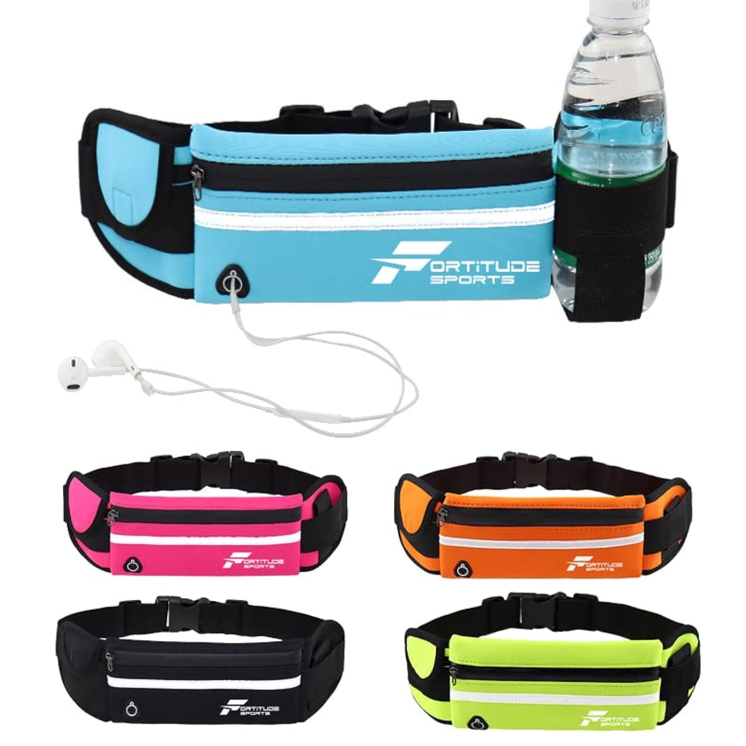 Fortitude Sports Running Belt with Phone Holder | Running Waist Pack for Phones, Headphones and Water Bottle | Waterproof Running Belt for Women and Men, Yellow, One Size Fits All