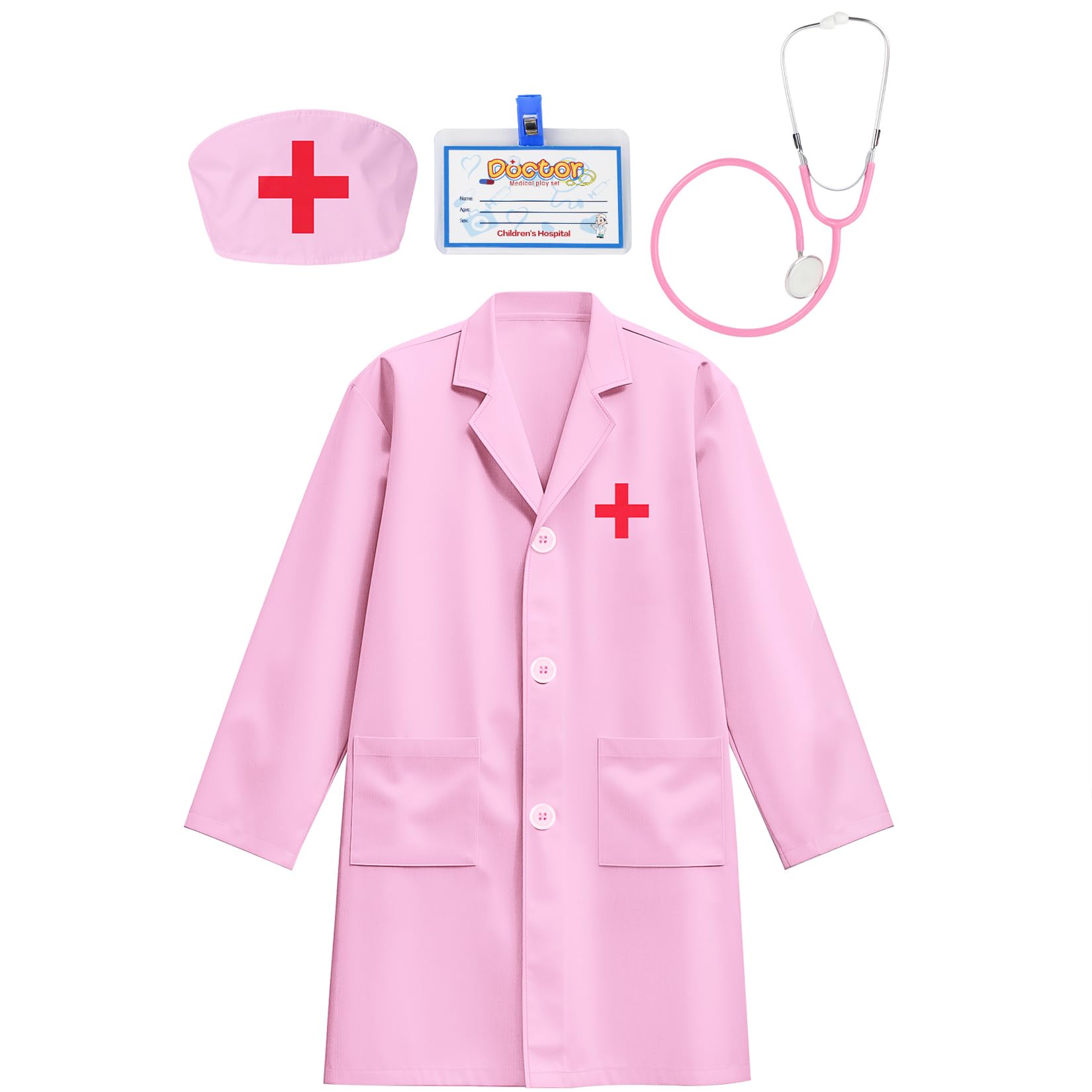 Rizuko Kids Doctor Coat Set With Stethoscope,Children Cosplay Dress up,Career Day Gift for Boys and Girls 3-12Years Old 4PCS