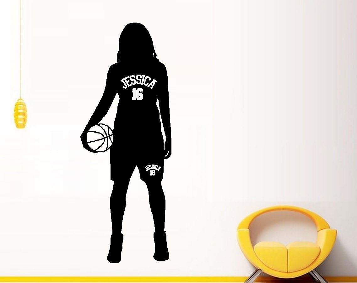 BestPricedDecalsBASKETBALL GIRL Custom (Name, and Number) ~ WALL DECAL, 13" X 37"