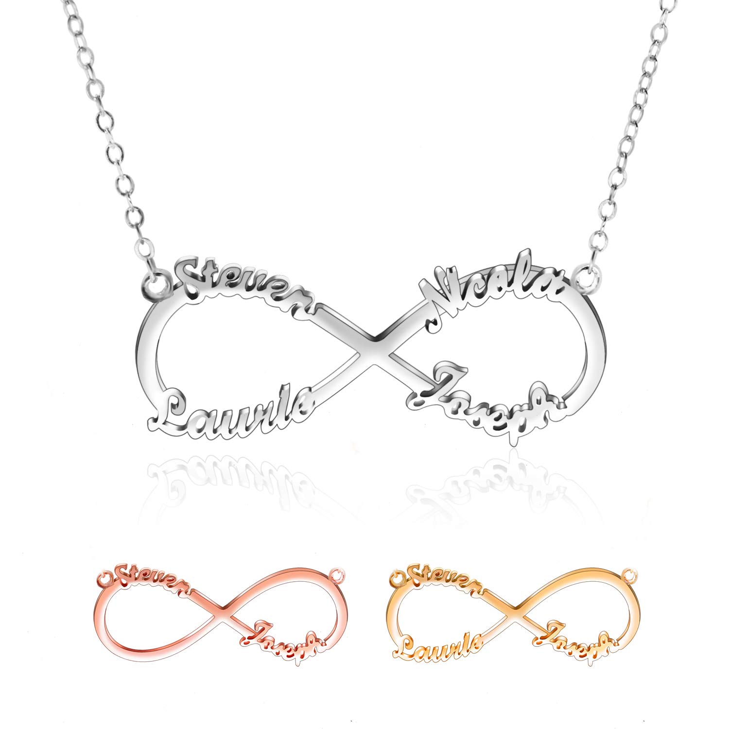 Amlion Collar con Nombre Personalizado - Collar Infinito Plata 925 Mejores Amigas Collares- Collares Mujer & Hombres -2,3,4 Entonces