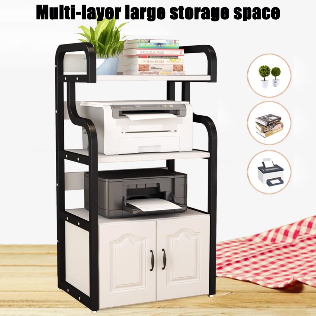 YVYKFZD 3/4-stufiger Druckerständer, robuster Druckertisch mit Aktenschrank, Druckerständer Schreibtisch-Turm, AV-Schrank mit Ablagefläche, für Büro, Zuhause, Klassenzimmer(3 Tiers black+black walnut)