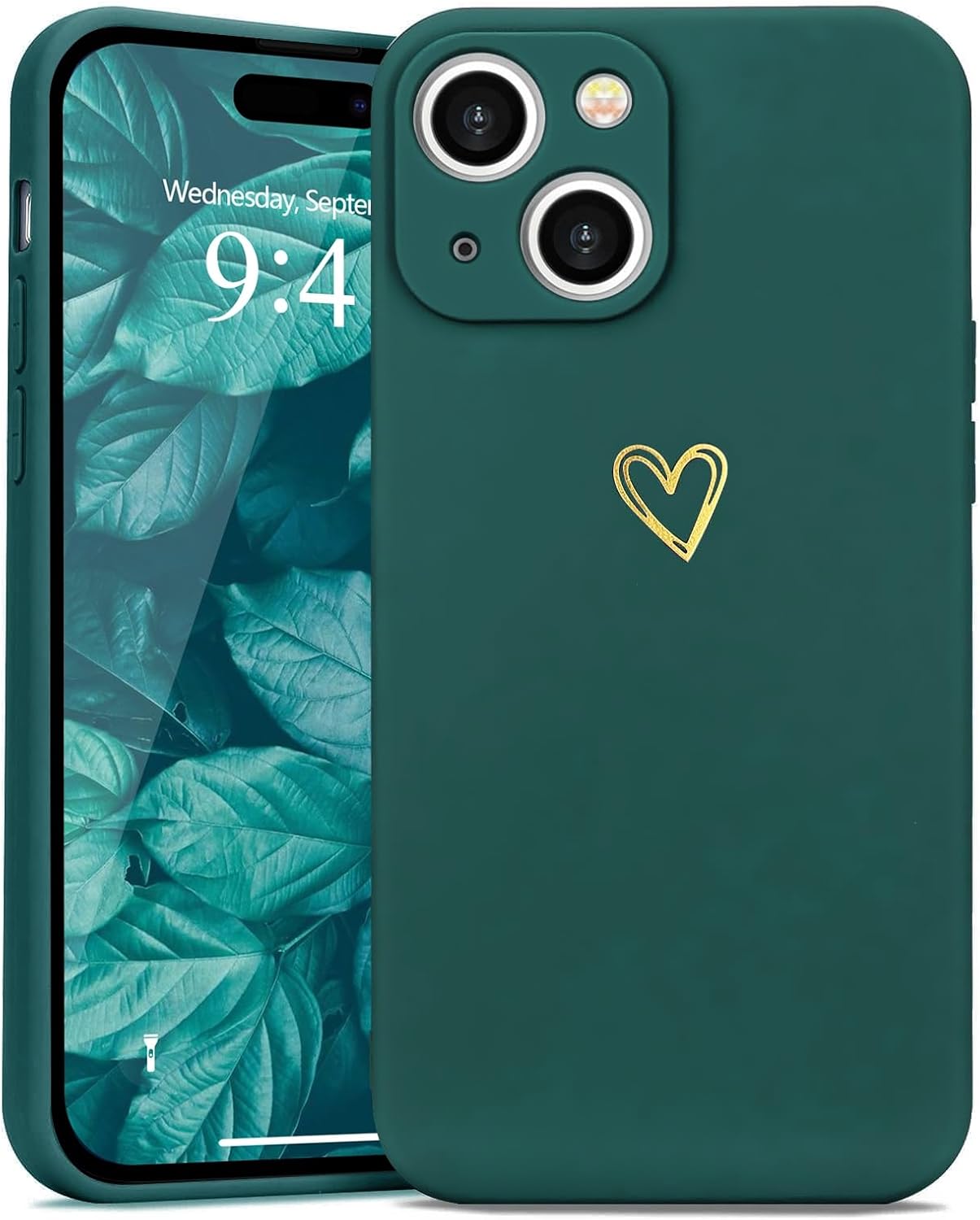 for iPhone 15 Plus Case Cute Heart Pattern Soft Shockproof Protective Silicone Phone Case for Women Girls, Green