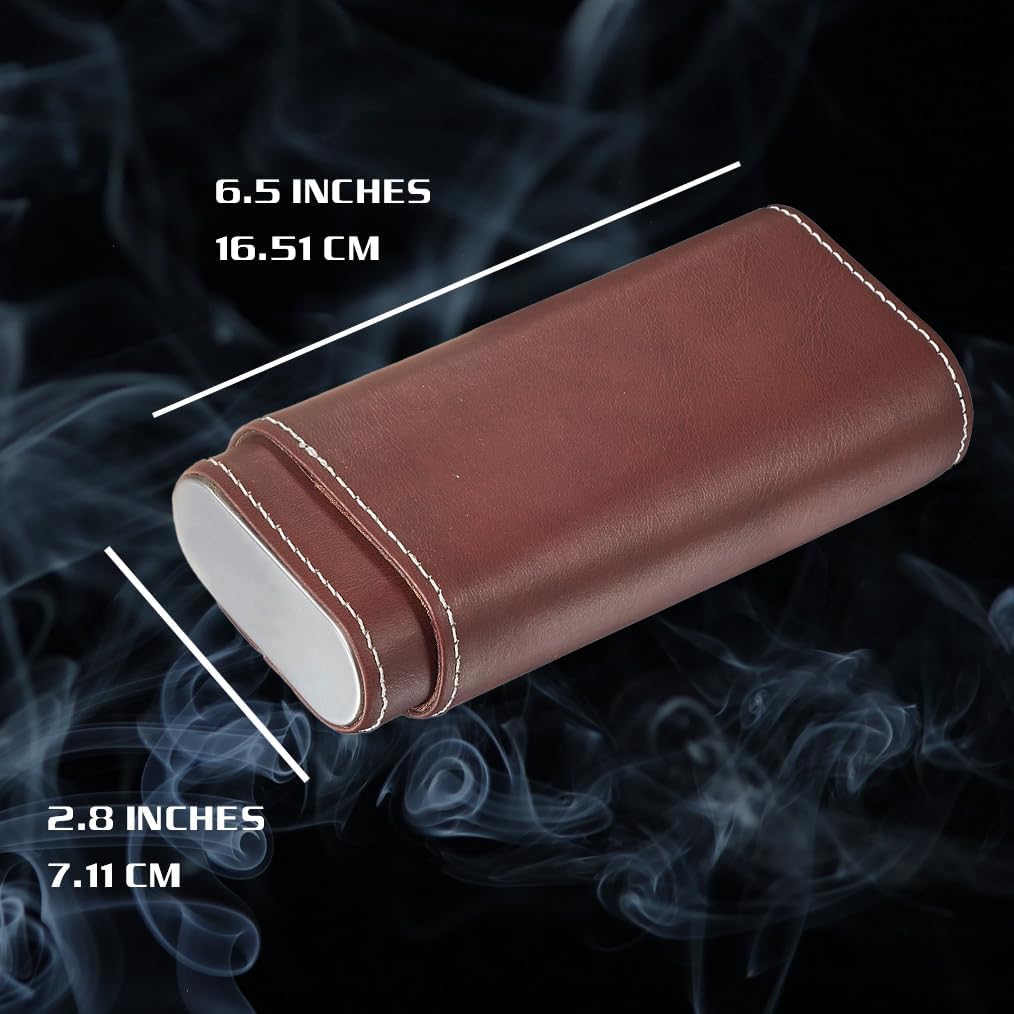 Visol Personalized Kenton Three Cigar Brown Leather Cigar Case with Free Laser Engraving ([C] Text)