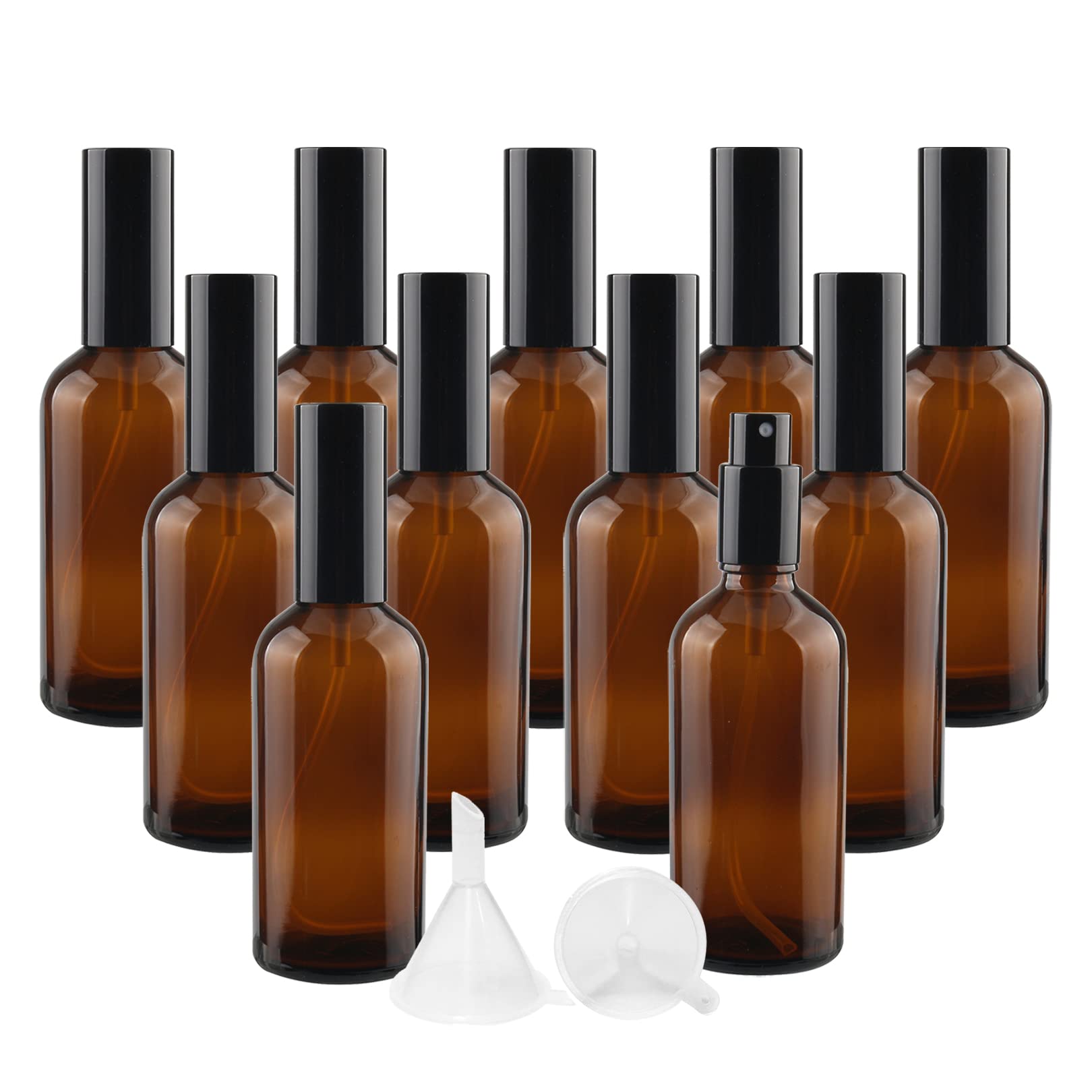12 Stück, 100ml Braun Glas Nachfüllbar Parfümzerstäuber mit Schwarz Deckeln Sprühflasche Portable Sprühflasche für Reisen Ätherische Öle Parfüm Zubehör