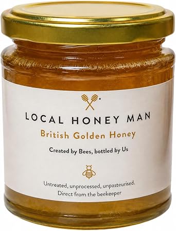 Local Honey Man - 340g British Raw Honey - Unprocessed Natural Honey - Unpasteurised Golden Honey, Easy to Use in Drinks
