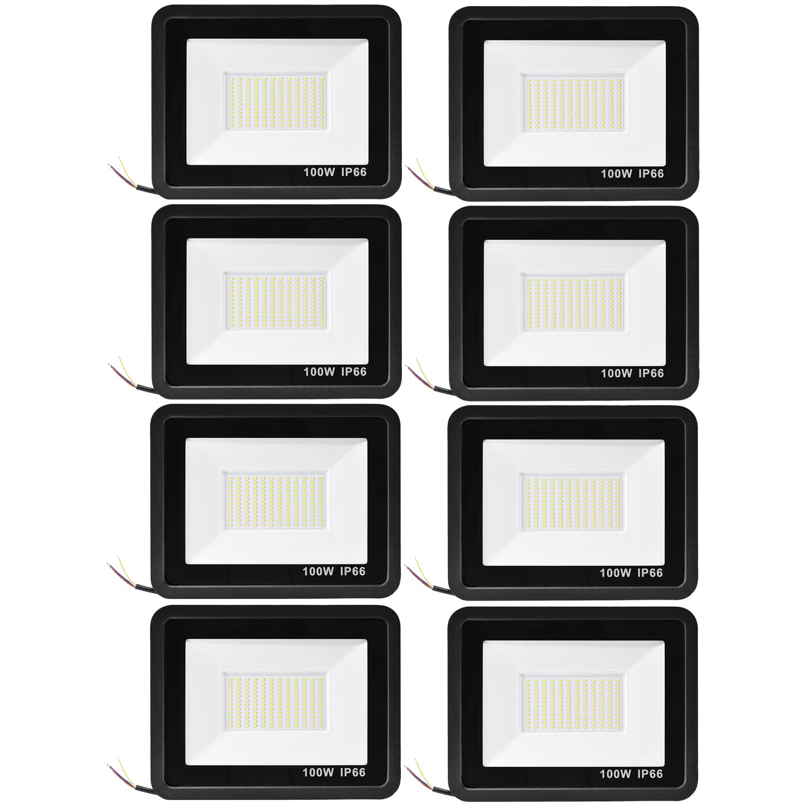 TTiiLoe 8 Pack 100W LED Floodlights for Outdoor, 6500K Cold White LED Security Lights IP66 Waterproof Exterior Flood Lighting, 7000Lm Garden LED Wall Light for Yard Patio Parking Lot Street Porch