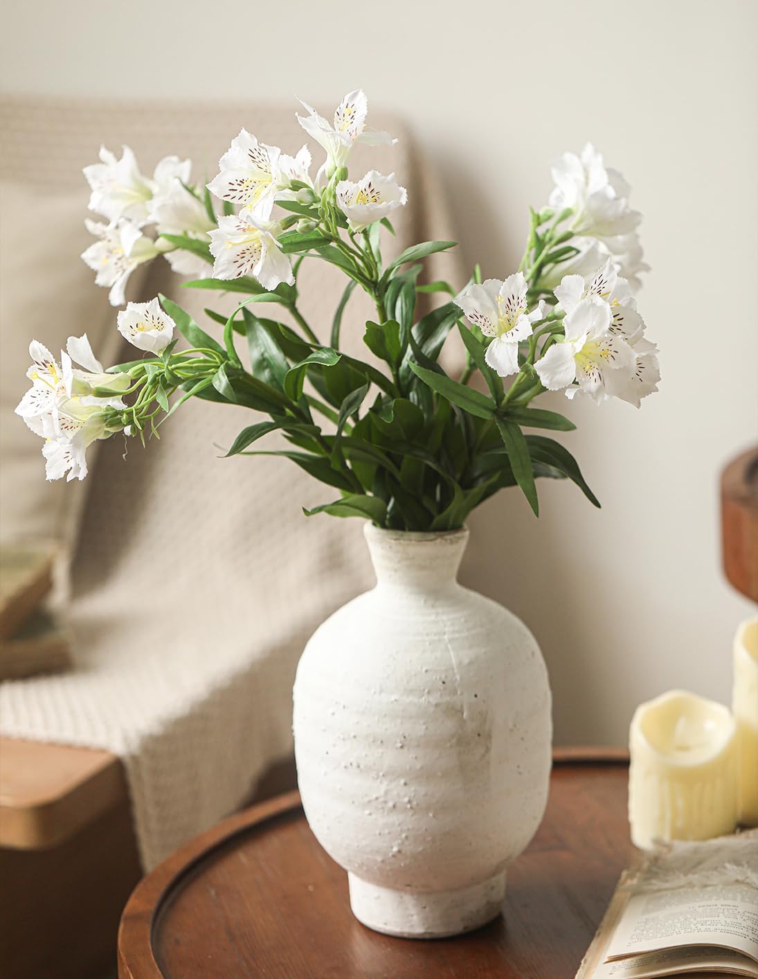 Artificial Peruvian Lily Flowers - Set of 2, 74 cm (29 in), Silk & Plastic,Wedding Bouquets Home Office Garden Party Hotel Decoration (White)