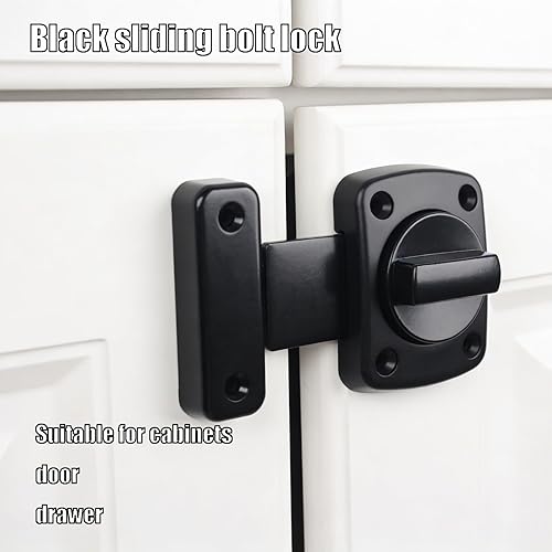 Miniatura 2 de Cerradura de perno deslizante Cerradura de puerta Cerradura de puerta giratoria de doble cara Hardware (negro)