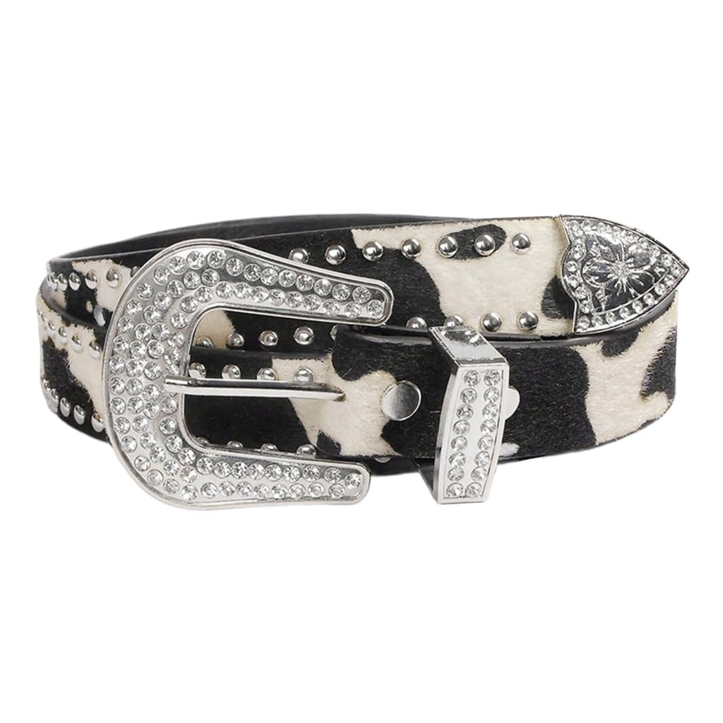 CAZSTYK Hot Girl Glittered Waistband Rivets Cow Pattern Belt for Jeans Dress Nightclub Girls Jeweled Waistband