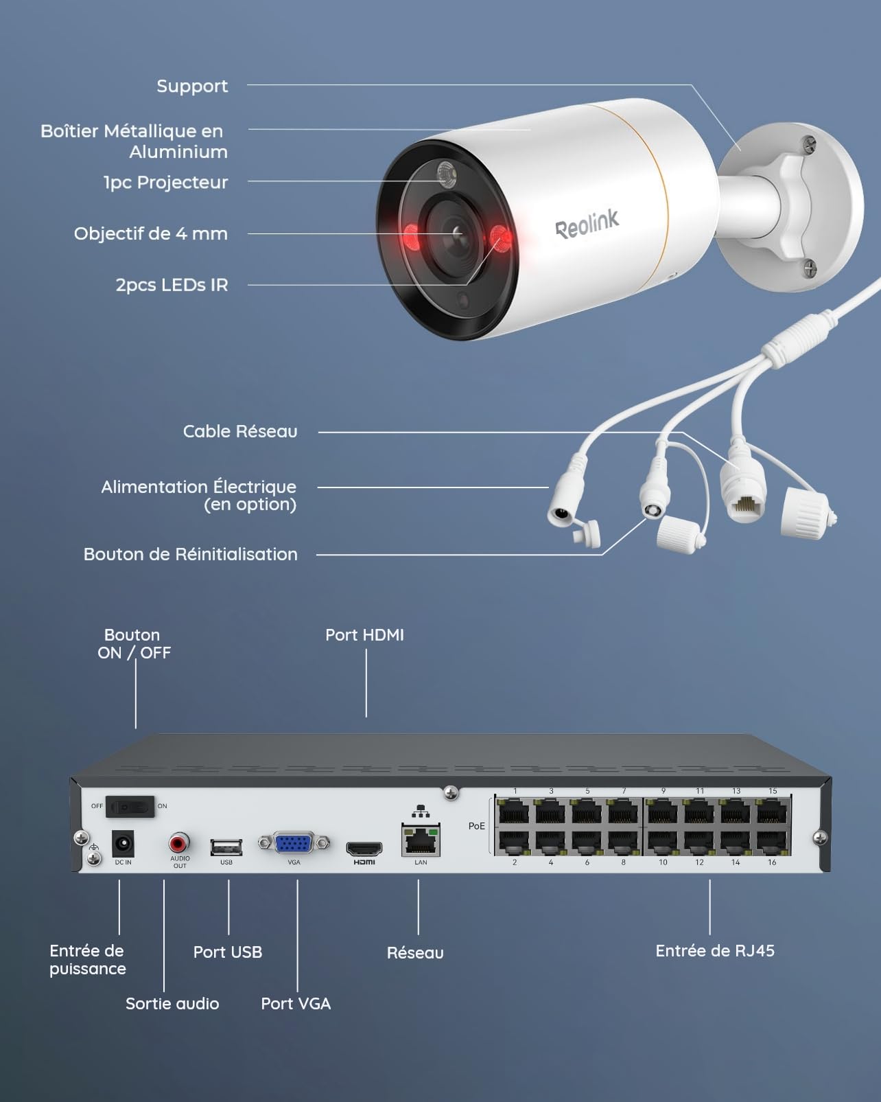 Reolink 12MP Kit Vidéosurveillance, 16CH NVR et 8 Caméra PoE, RLK16-1200B8 | Caméras IP Filaire 12MP, Détection de Personne/Véhicule, Audio Bidirectionnel, Vision Nocturne en Couleur