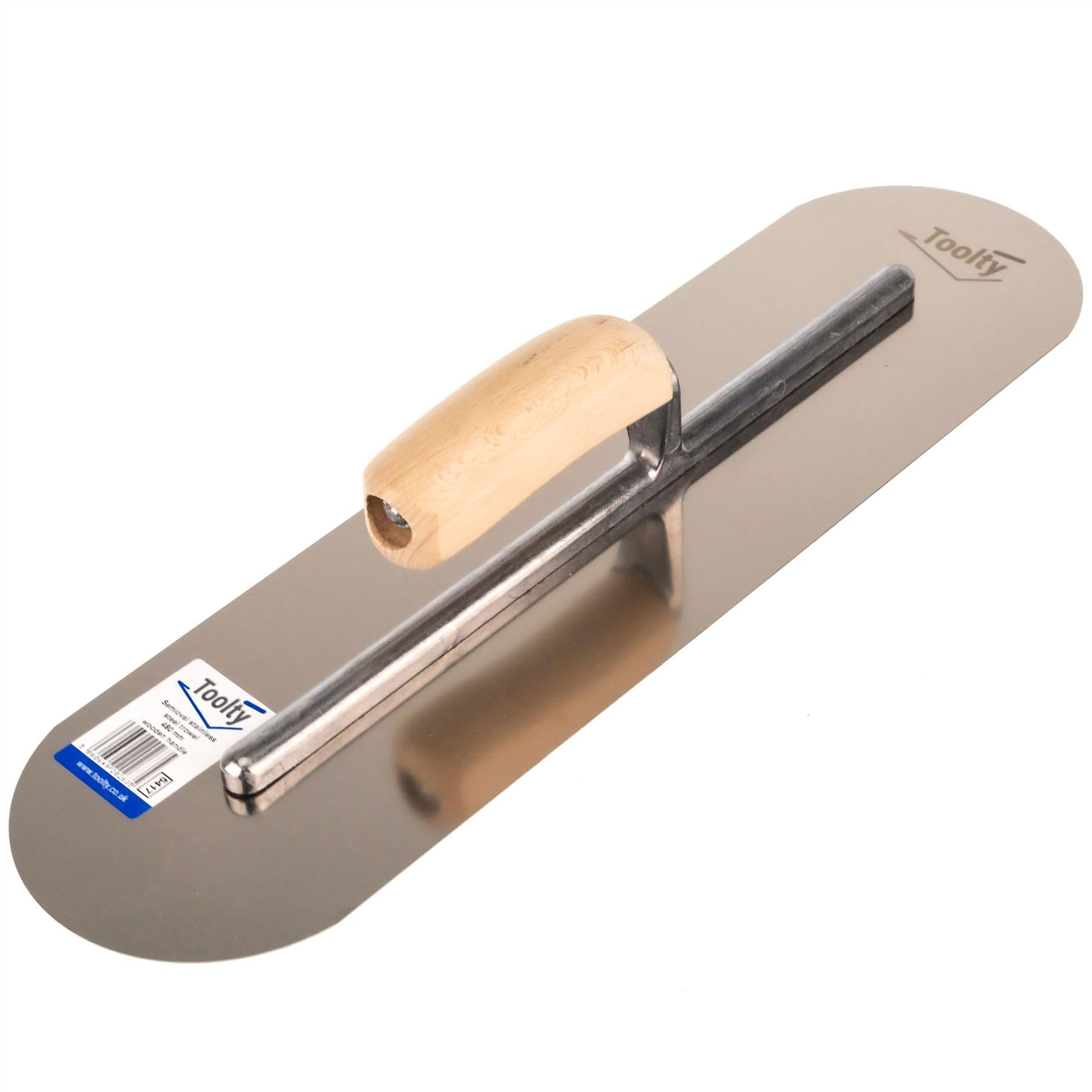 Toolty Heavy Duty Stainless Steel Pool Trowel - Concrete Finishing Trowel - Fully Rounded - 480mm - 19" - Wooden Handle - DIY - TLTY-5417