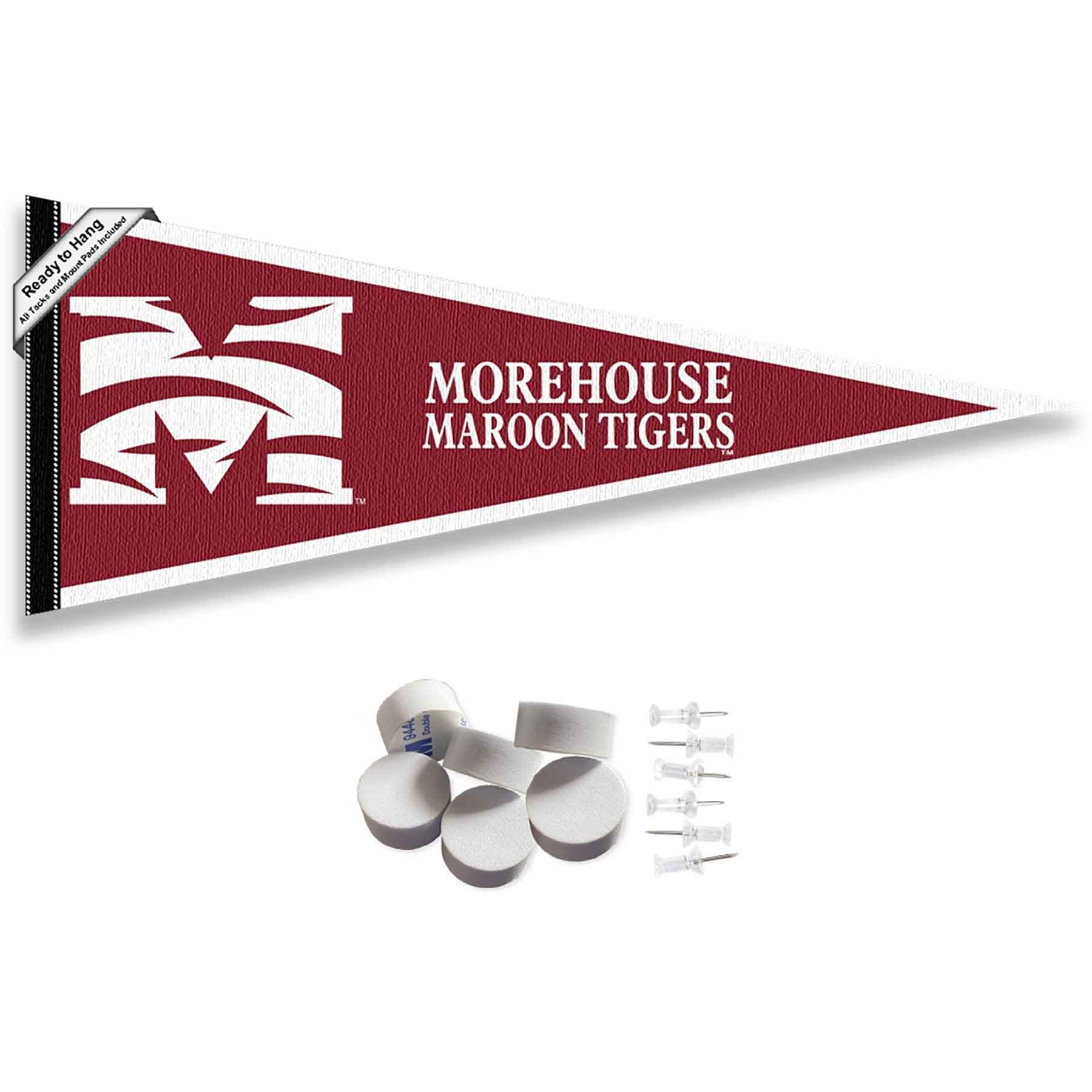 College Flags & Banners Co. Morehouse Maroon Tigers Pennant Flag and Wall Tack Mount Pads
