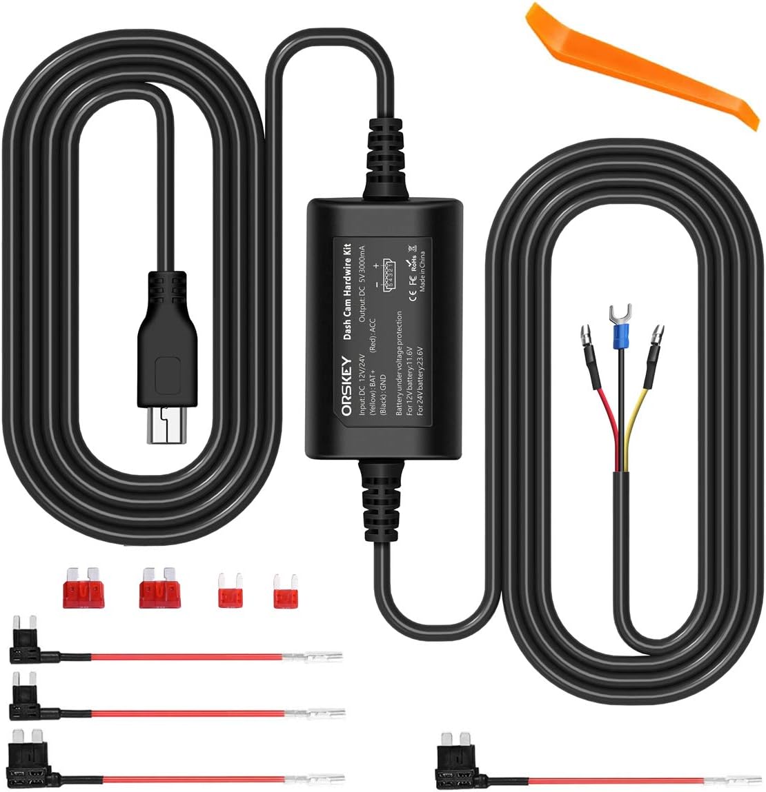 ORSKEY Dash Cam Hardwire Kit Mini USB 