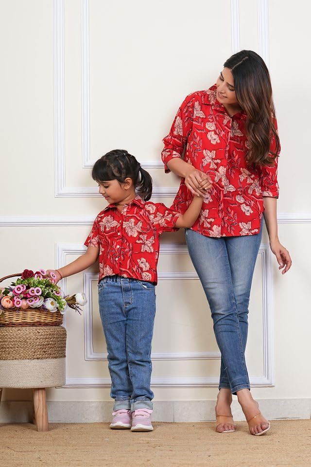 Image of Maaesa Women & Girls Mother Daughter Matching Shirt Combo || Rayon Tie-Dyed Shirt || Full Sleeve || Casual Wear || Family Twinning Outfit