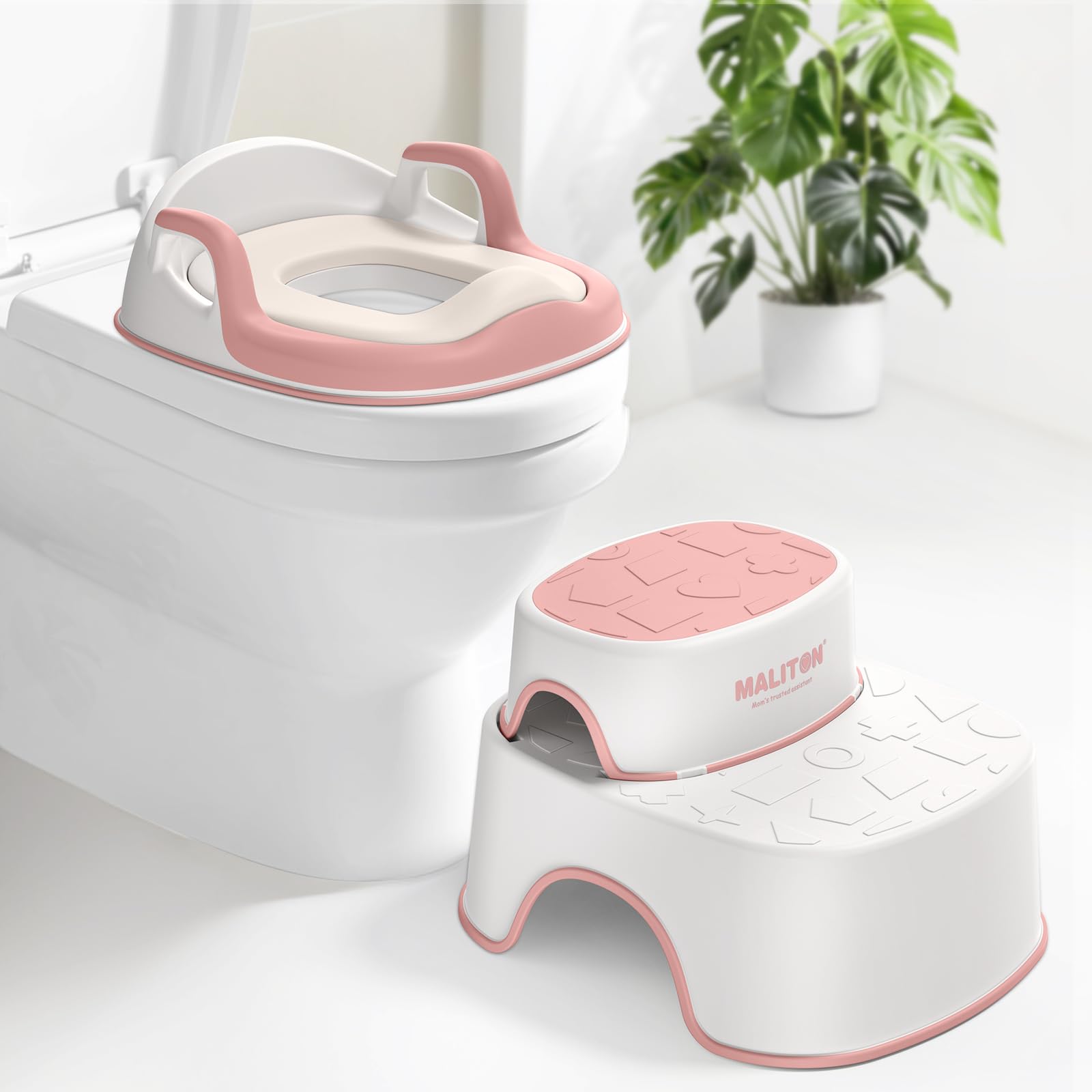 Maliton Riduttore WC Bambini, Ragazzi e Ragazze, Vasino per Bambini，Vasino per Bambini Wc,Sedile per Vasino con Sgabello(Un Vasino+Due Sgabelli per Bambini),Rosa