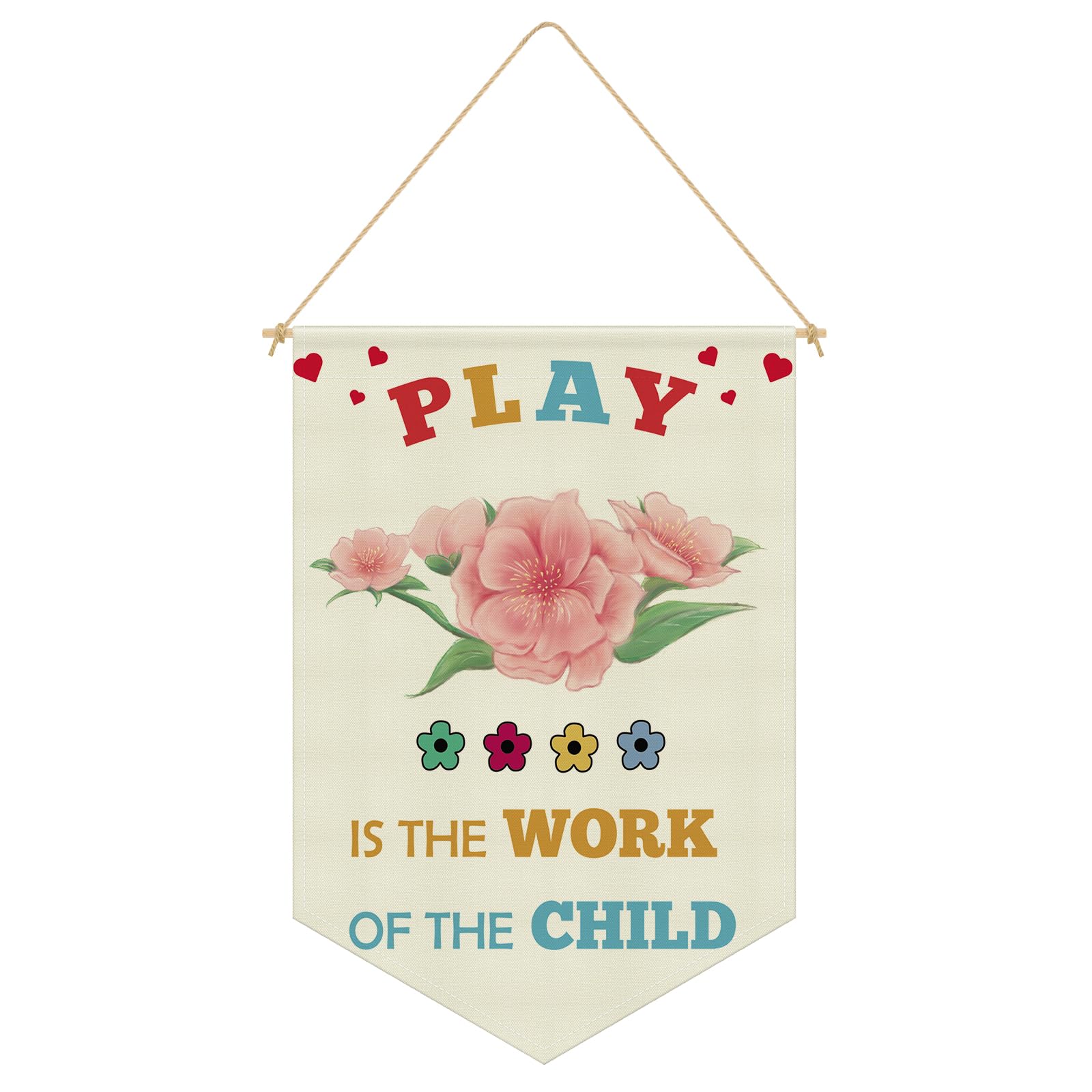 Playroom Wall Art Hanging Pennant Flag Banner Baby Nursery Decor Classroom Wall Hanging Banner Cute Play Signs Decor for Kids Playroom Classroom Nursery Toddler Room Linen Cotton Flag