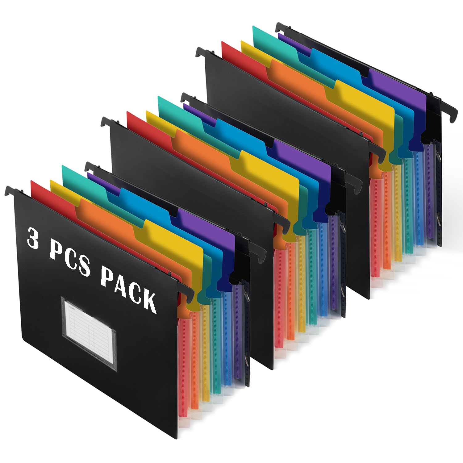 TRANBO 7-Pockets Hanging File Folder with Retractable Hooks for Filing Cabinet, Letter Size Expandable Accordion File Organizer with Elastic Band for