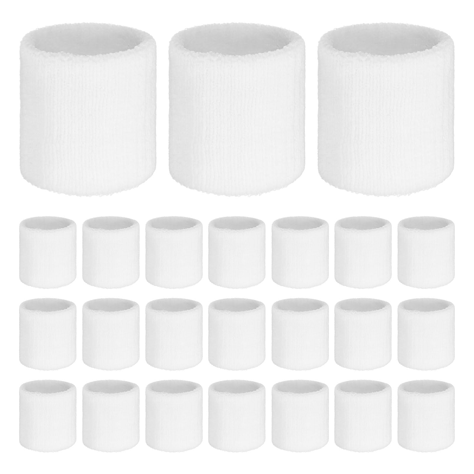 TIXIPEM Sports Sweatbands [24PCS] - Cotton Terry Cloth Wristbands Sweat Absorbent Use for Workout & Basketball & Running - [White-8CM W] Sweatbands Sports Wristband for Adult Teen
