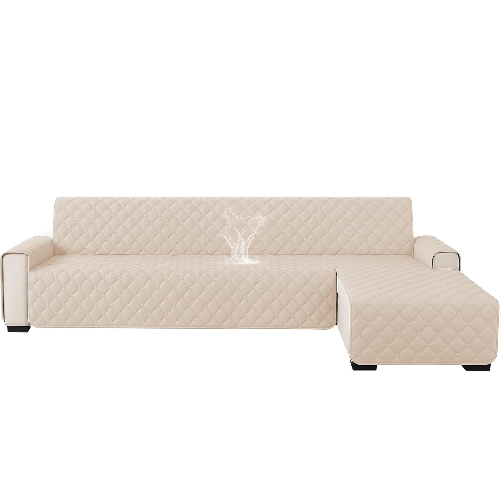 Ystyle Waterproof Sofa Cover with 3 Seater Peninsula (L 255 cm), Universal Reversible Corner Sofa Cover, L Shape Anti-Scratch Stain Beige