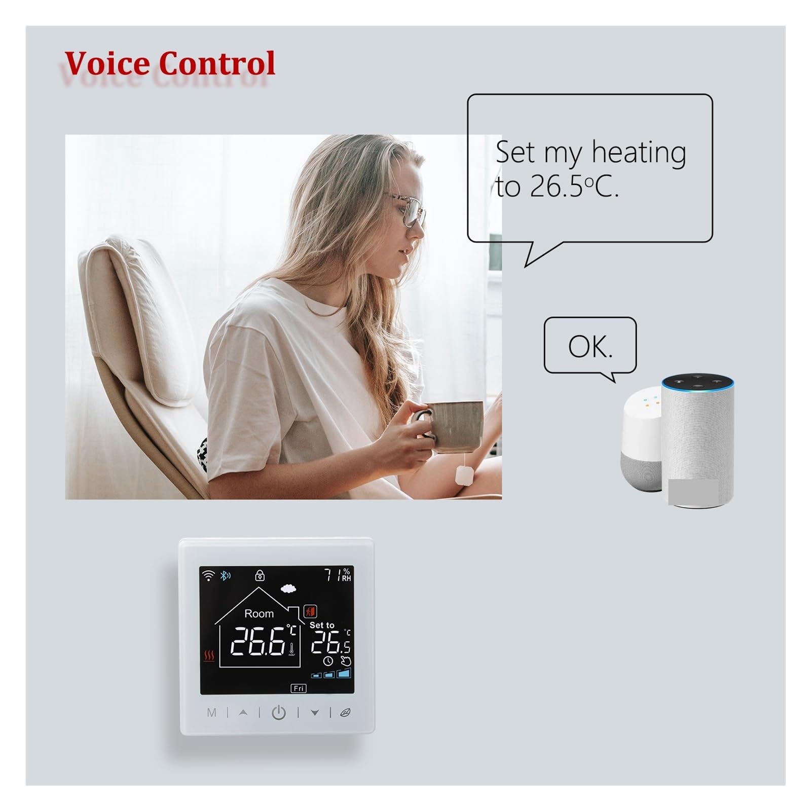Inteligentny termostat, Bezprzewodowy programowalny cyfrowy intelintny termostat Tuya Wi-Fi regulator temperatury kotła gazowego do sterowania ogrzewaniem w domu dla domu, hotelu(Black-Temperature con