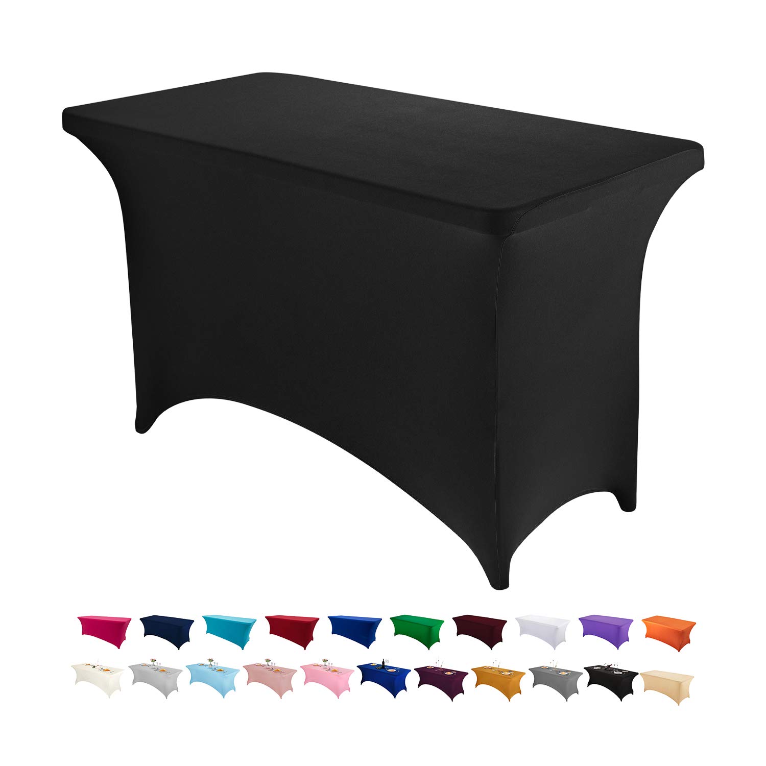 Peomeise4FT Spandex Table Cover Rectangular Stretch Spandex Tablecloth (Black,4FT)
