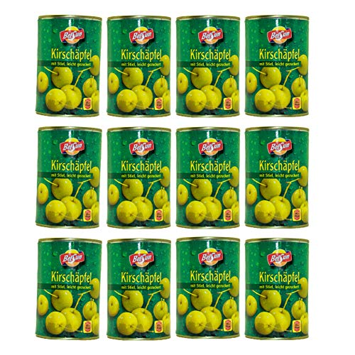 Food-United-KIRSCH-APFEL-AePFEL-mit-Stiel-12-Dosen-Fuellmenge-425g-ATG-213g-eingelegte-Obst-Konserve-Beerenaepfel-cherry-apple-zum-Dekorieren-von-Desserts-Torten-erfrischend