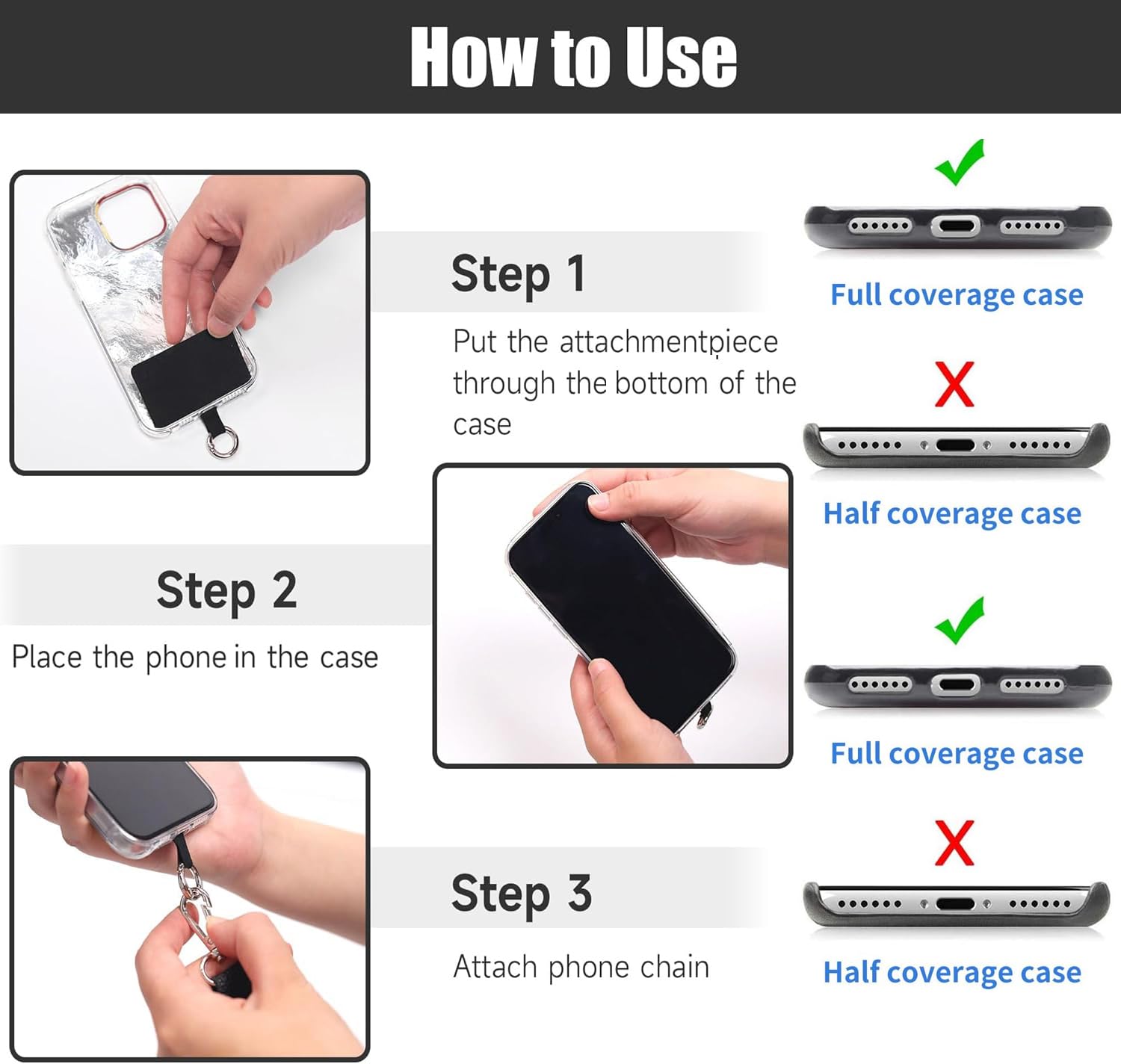 Clip and Go - Tracolla per telefono con portafoglio e cordini per cellulare, da donna