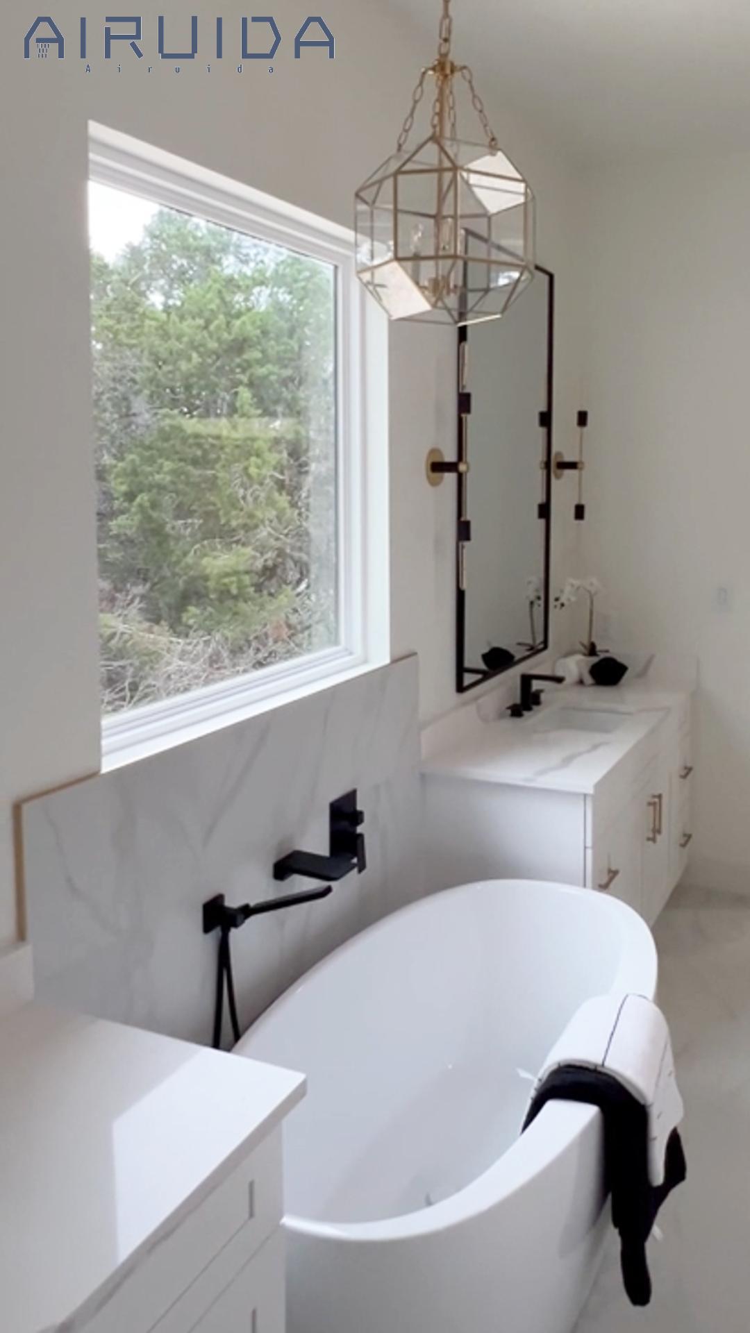Airuida Grifo para Bañera con Caño Tipo Cascada y Ducha de Mano - Negro Mate | Caño Ángulo Biselado, Control de Una Manija, Válvula Incluida, Montaje en Pared miniatura 7