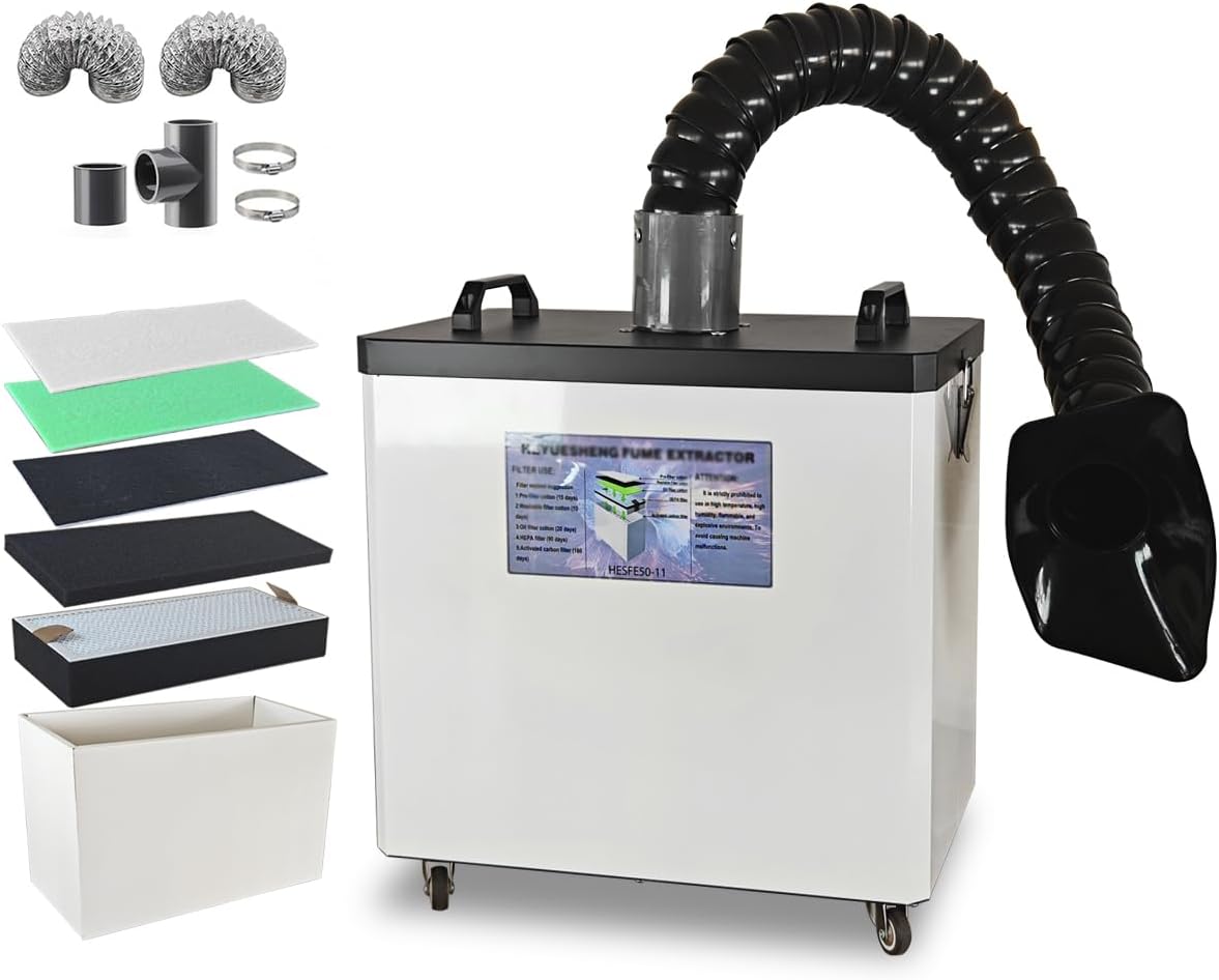Fume Extractor Powerful 250W Suction up to 487m³/h, Low-Noise, 6-Stage Filtration System with 11PCS Filters for Laser Welding Smoke Absorption