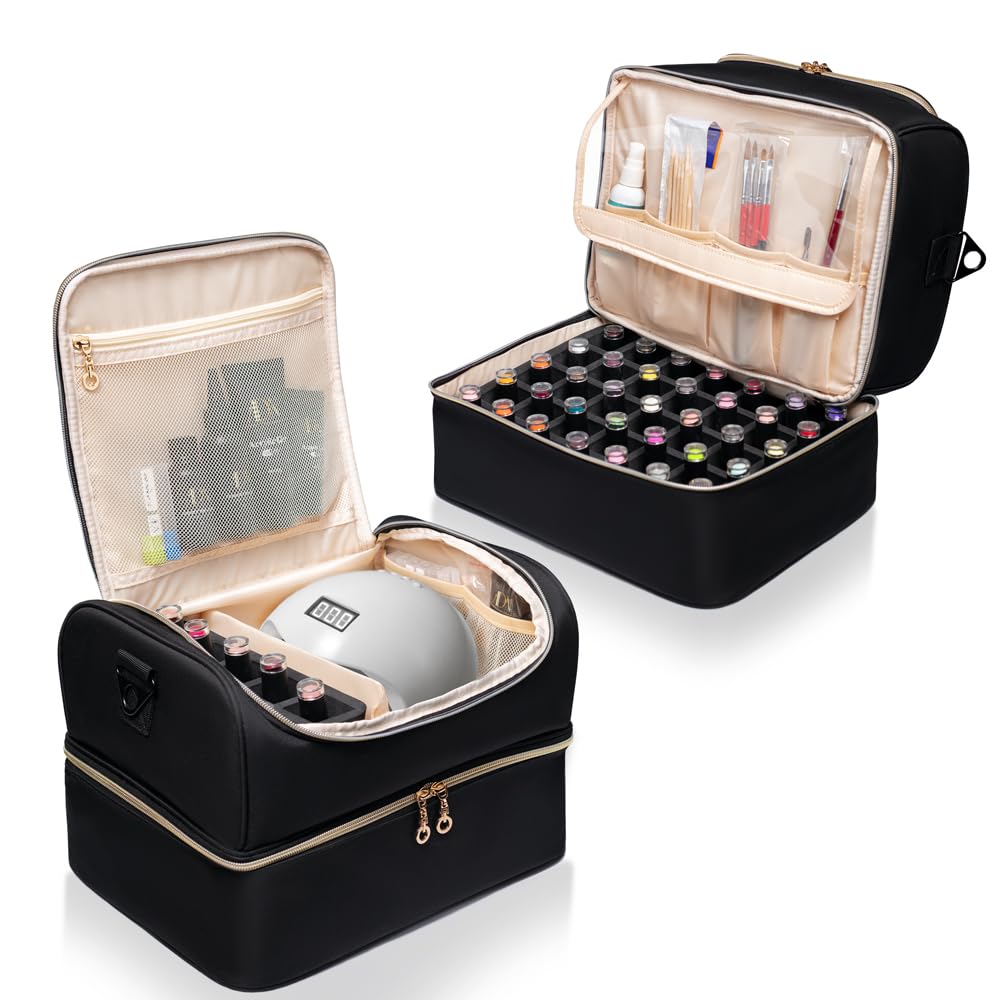 Bolsa de almacenamiento de esmalte de uñas – Maletín profesional para manicura y barniz – Estuche compacto con bandeja extraíble para 45 barnices (15 ml)