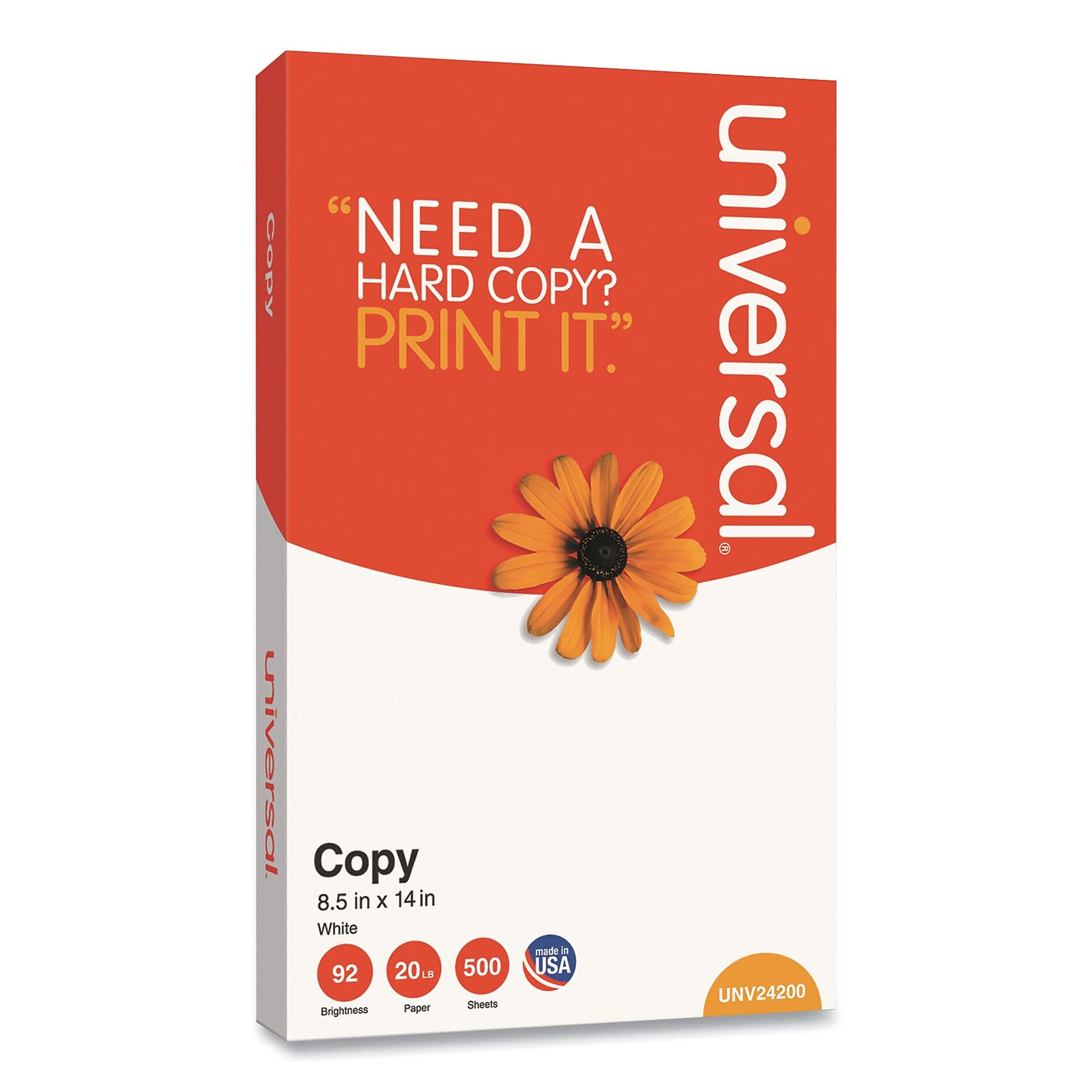 Universal UNV24200RM 8.5 in. x 14 in. 92 Bright 20 lbs. Bond Weight Legal Size Copy Paper - White (500/Ream)