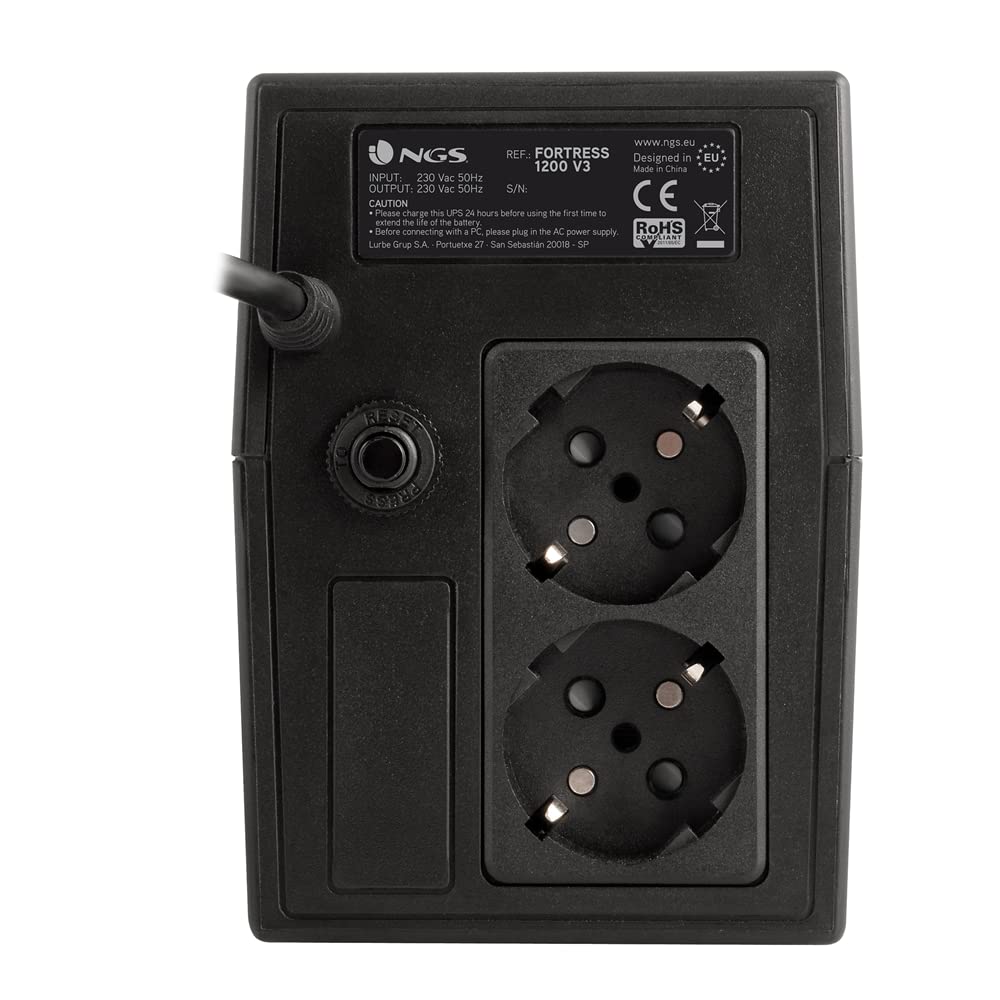 NGS FORTRESS1200V3 - Gruppo di continuità UPS, Off Line UPS 800 VA, Tensione a Uscita Stabile di 480W per 2 Prese Schuko