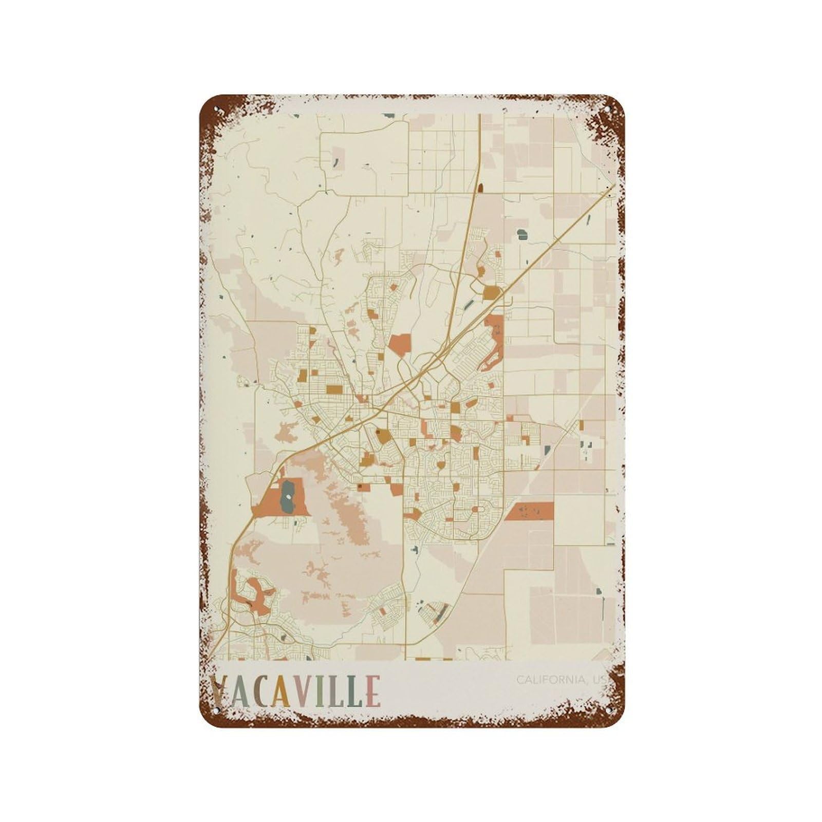 xiaoxiaoshen Vacaville Map California Travel Gift Boho Wall Decor Art Metal Tin Poster Modern Home Decor Art Home Bar Shop Decorations Vintage Sign 30x20cm