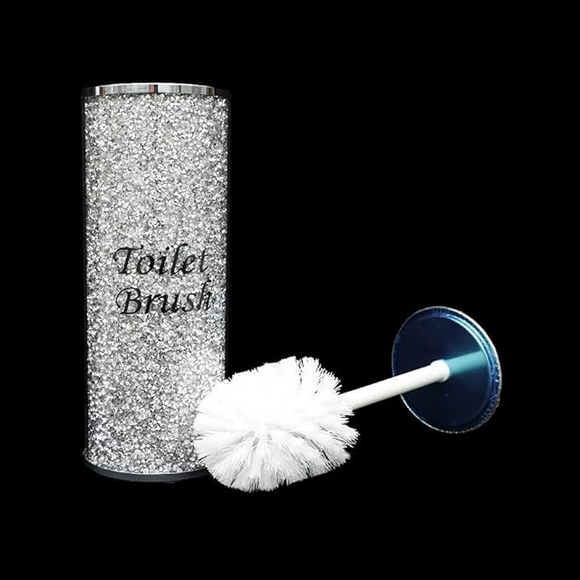 Biznest Crushed Diamond Toilet Brush New Large Romany Bling Silver Holder Home Decor Uk