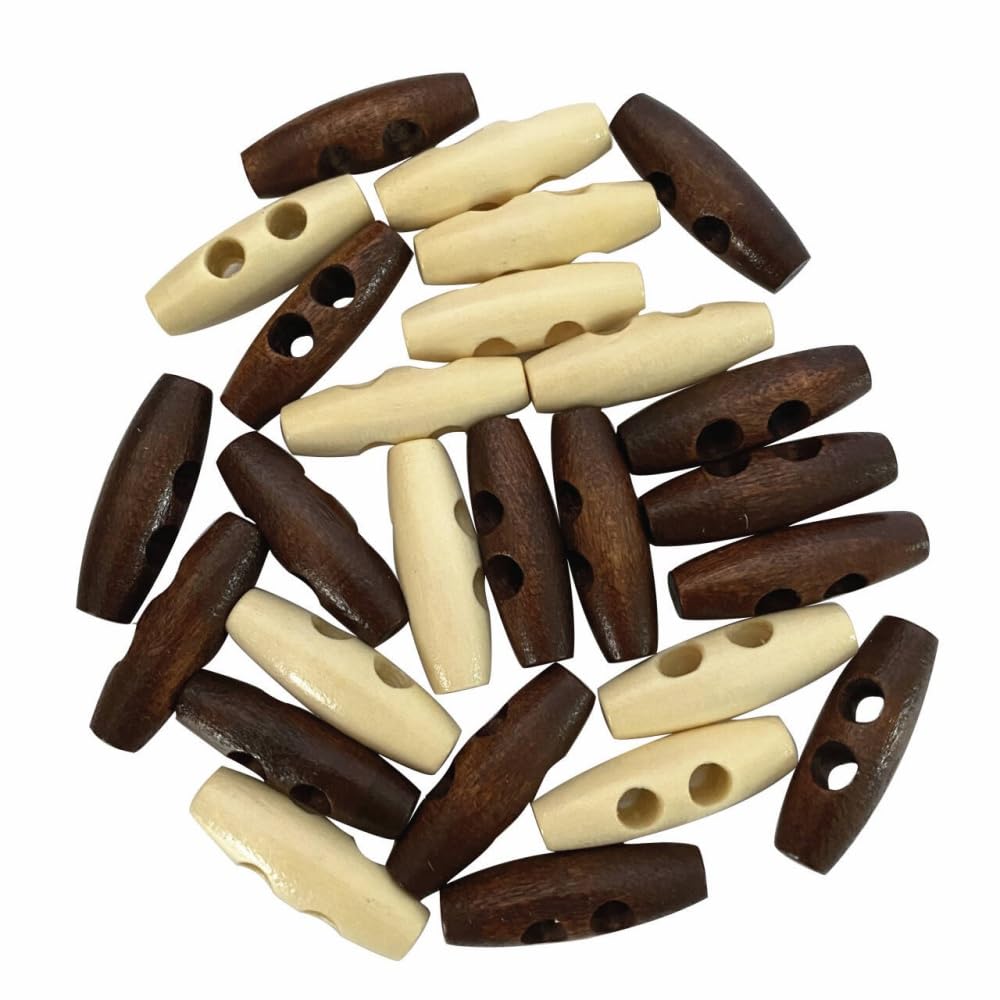 Wood Toggle Buttons Olive Shape Wooden Coat Buttons 20pcs 3cm for Sewing, Knitting, Duffle Coat,2colour, Pack of 20