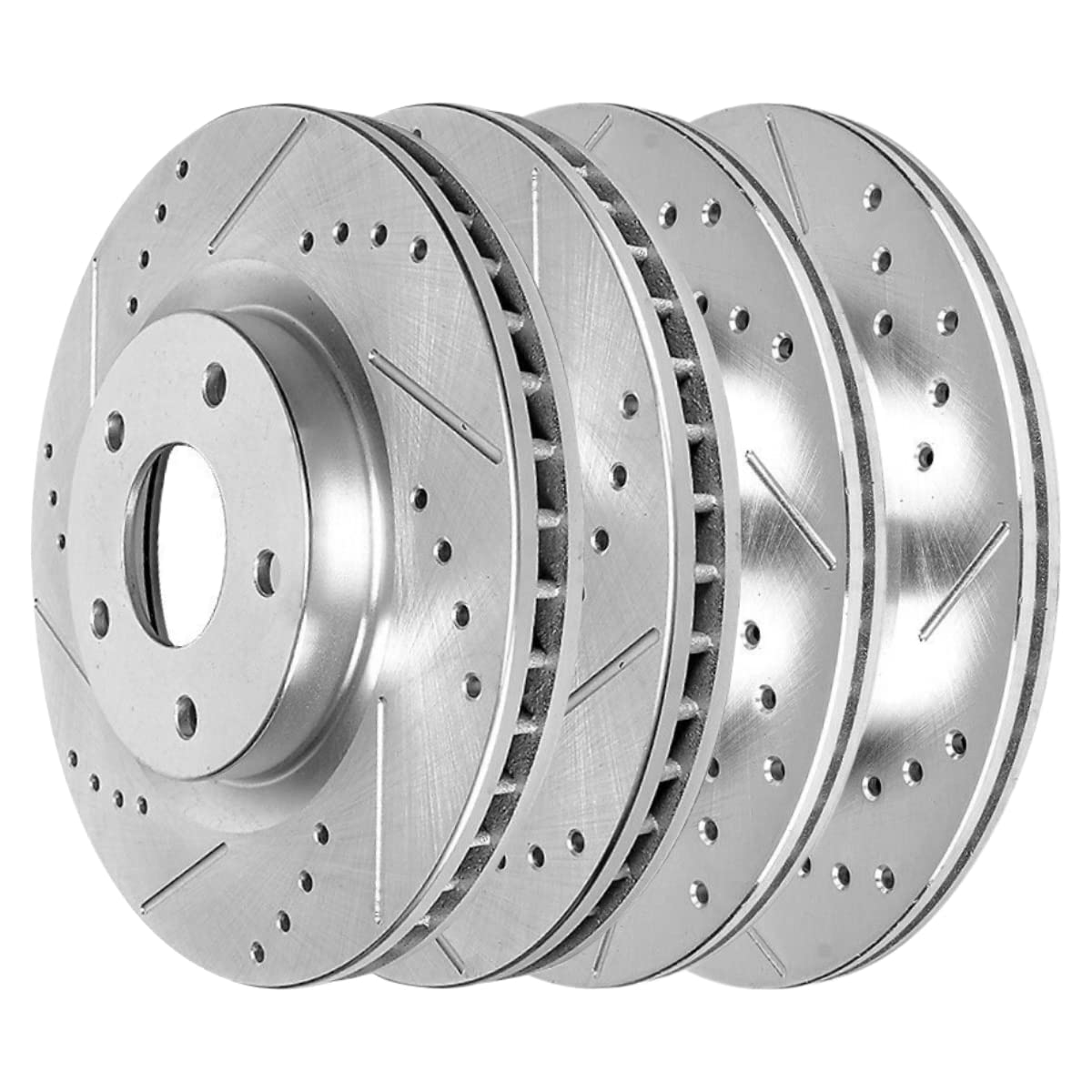 AutoShack Front and Rear Drilled Slotted Brake Rotors Silver Set of 4 Replacement for 2008-2013 Nissan Rogue 2014-2015 Rogue Select 2.5L AWD FWD BRKPKG039008