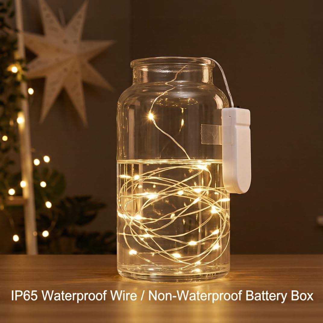 Paquete de 24 luces de hadas funcionan con pilas de 2 m, 20 luces LED de alambre plateado, luces estrelladas para bricolaje, bodas, fiestas, festivales, Halloween, Navidad (blanco cálido)