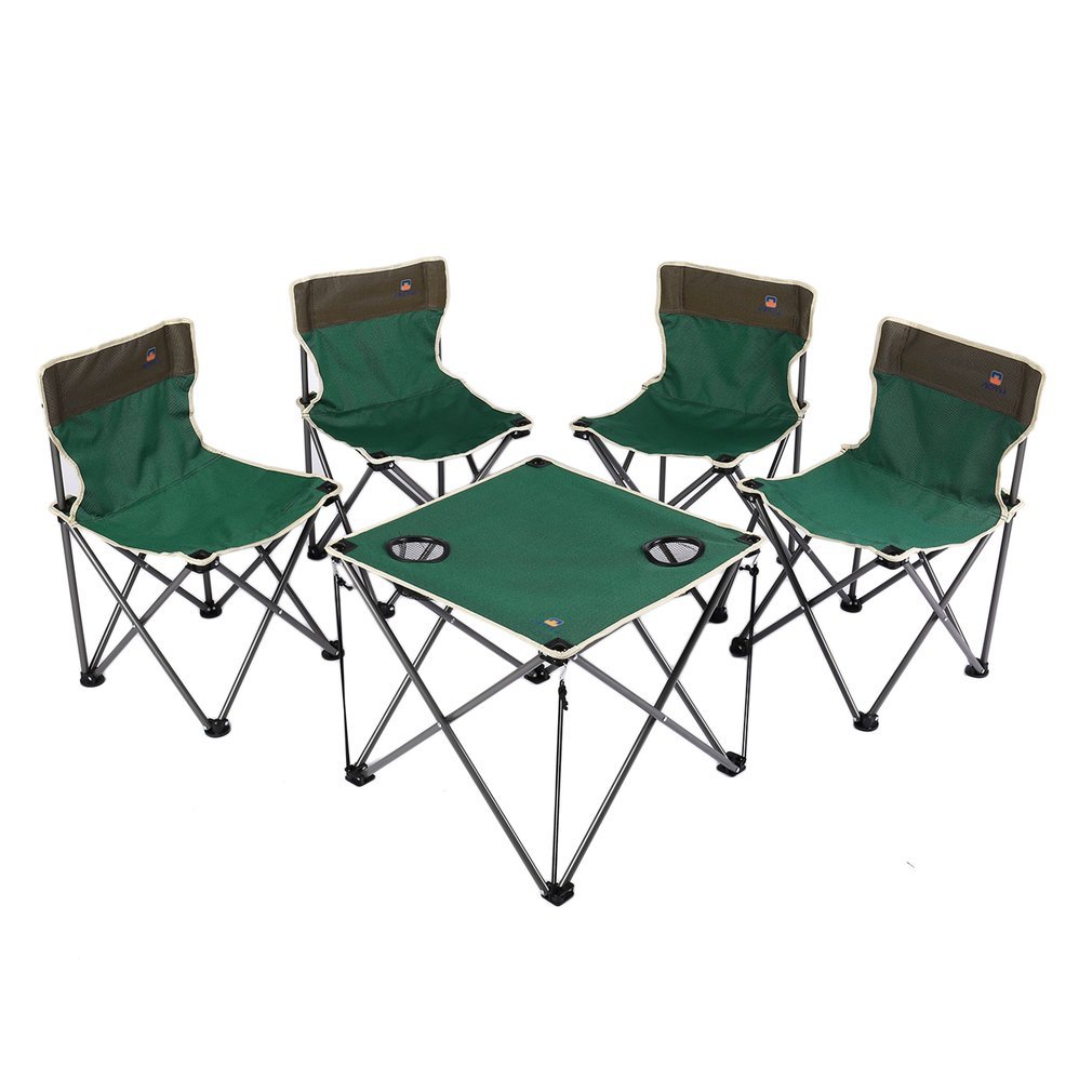 Portable Folding Camp Chairs Table Set(4 Chairs + 1 Table)