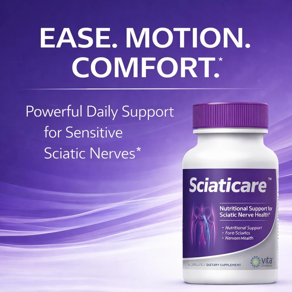 Vita Sciences Sciaticare Nerve Soothing Supplement Vitamins with Natural R-ALA Form 40X Strength, NOT Synthetic Alpha Lipoic Acid (ALA) - Lower Lumbar Sciatic, Hip, Thigh, Leg, Foot