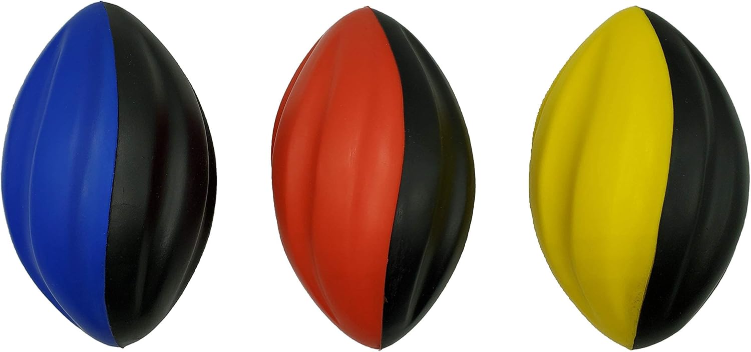 LMC Products Mini Football 3-Pack - 5” Spiral Foam Football Kids Football - Mini Footballs 3-Pack - Easy Grip Toddler Football (Red, Yellow, Blue) : Toys & Games