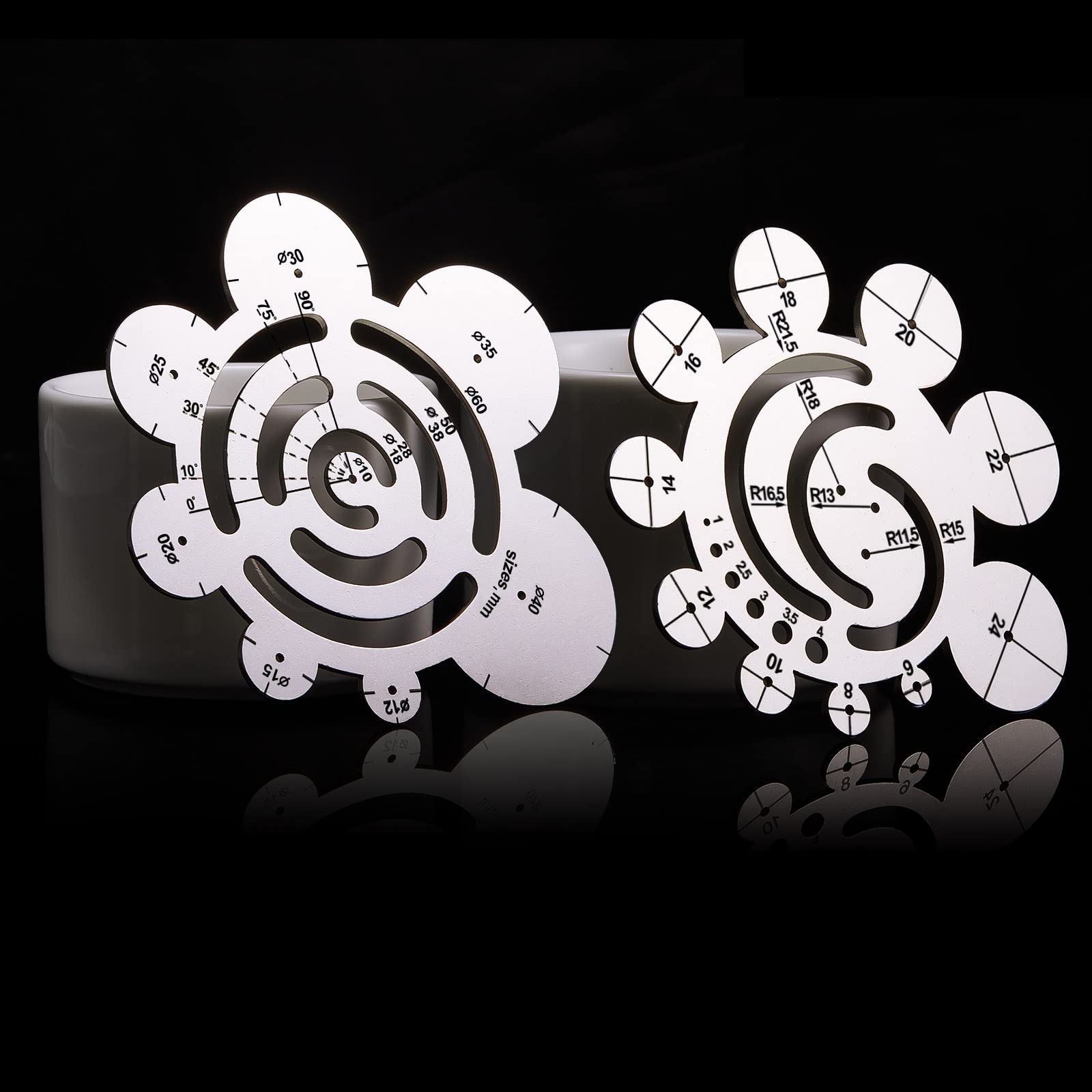 Set of 2 Round Leather Cutting Tools Metal Corner Cutting Ruler Circle Ruler Circle Leather Punch Leather Templates Paper Stencil Cutter for DIY Leathercraft Working Drawing Leather Projects