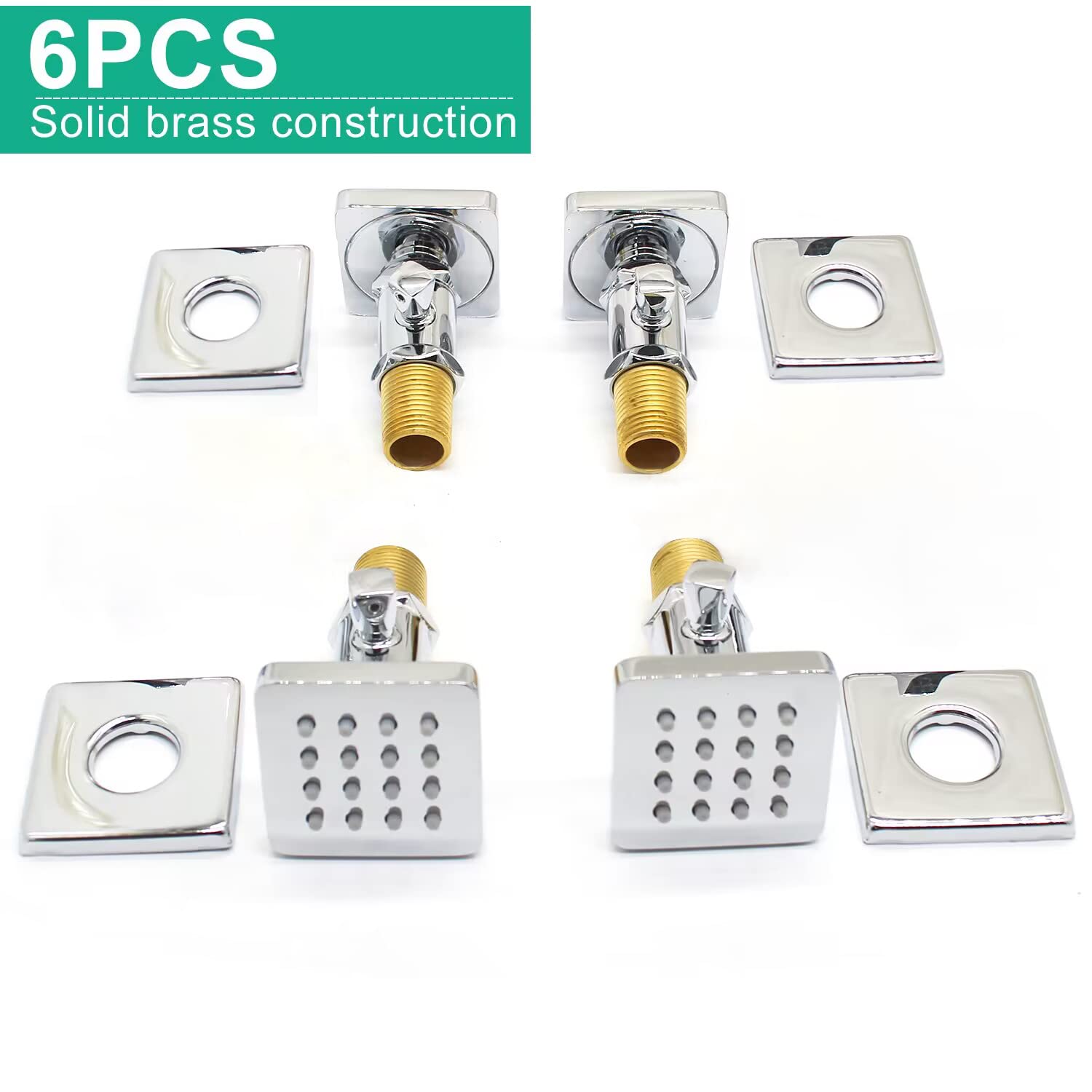 Boquillas de cuerpo de ducha de latón con flujo ajustable, masaje de spa cromado pulido cuerpo de ducha ducha lateral boquillas de cabezal rociador, 4 piezas