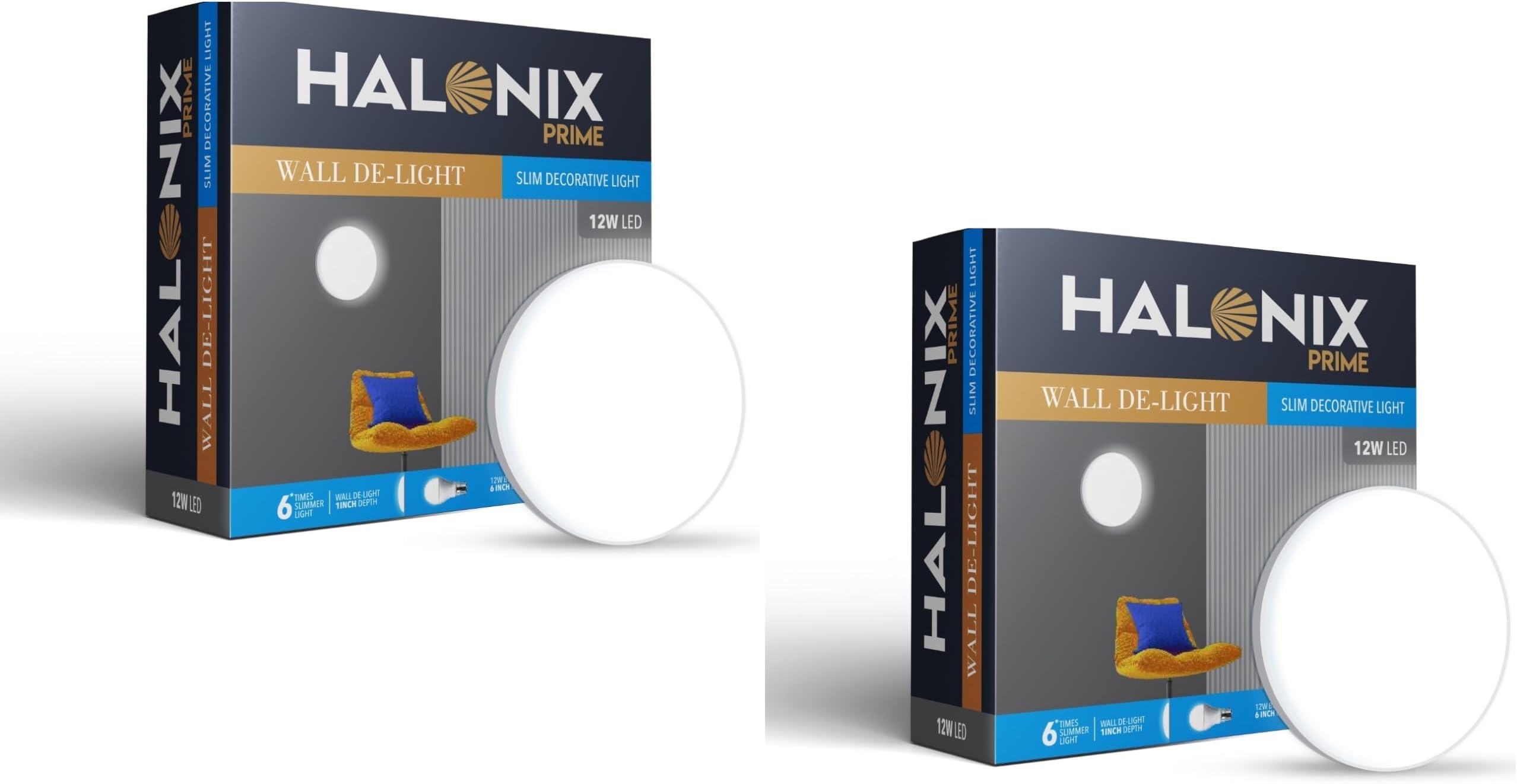 Halonix Prime 12W Round Wall De-Light Slim Surface Downlighter | CCT-6500K Cool Day Light Wall Lamp | Ceiling & Wall Decorative Light | Pack 2, Polycarbonate