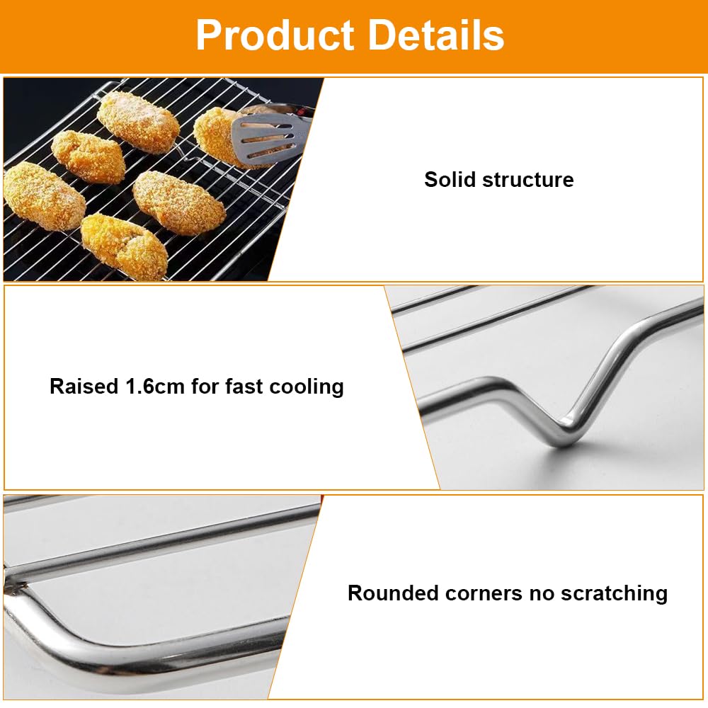 Grille de Refroidissement Patisserie Inox 41x20 cm 2 Pièces Rectangulaire pour Cuisson Gâteaux Biscuits Pain